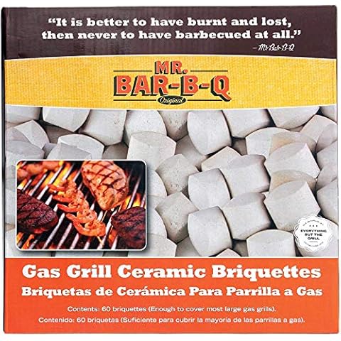 5 Dozen of Ceramic Briquettes, Self Cleaning Ceramic Gas Grill Briquettes, Ceramic Briquettes for Outdoor Cooking BBQ & Camping Essentials, Replacement for Lava Rocks & Charcoal by Mr. Bar-B-Q #06000Y Cover