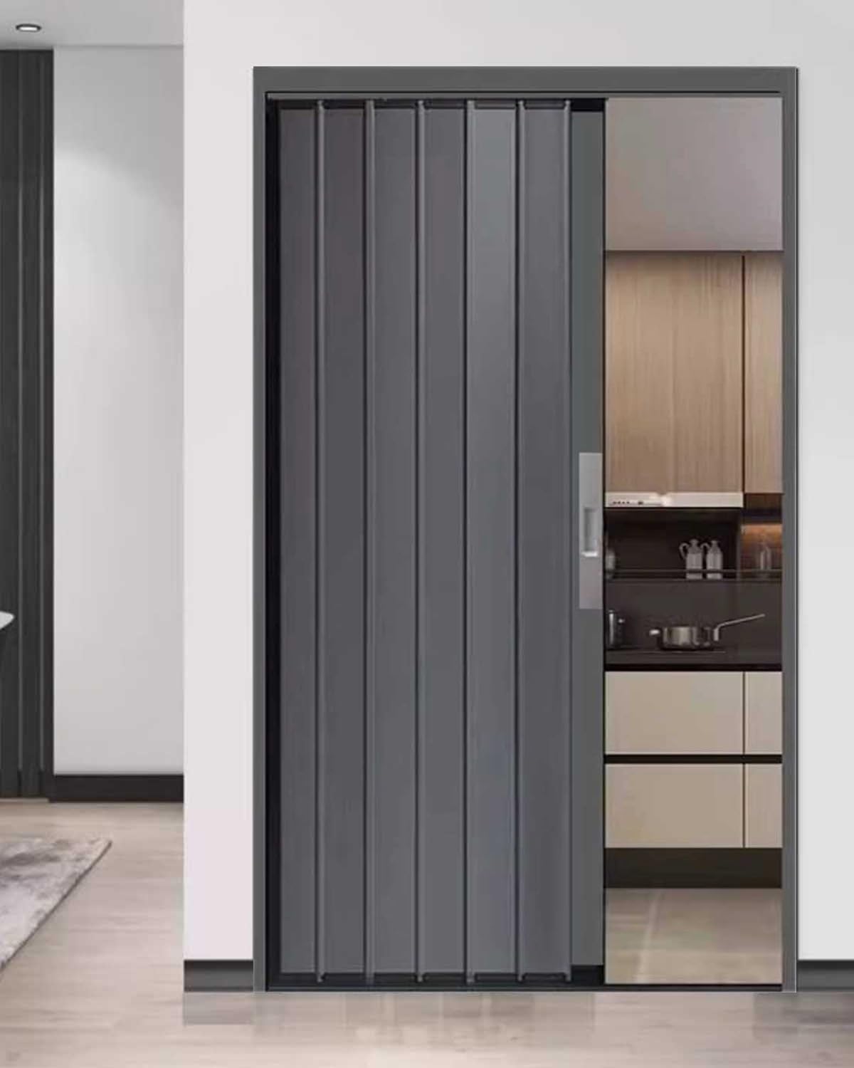 Concertina Door Interior Folding Door with Lock and Key, Metal Retractable Sliding Door Gate, Home Bedroom Accordion Door Screen, Kitchen Privacy Door with Hardware(Style 4,25x39in (63.5x100cm))