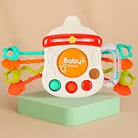 Mordedor e Brinquedo Sensorial Educativa com Pop It, Sons e Texturas | Estímulo Motor, Alívio da Gengiva, BPA Free | Para Bebês de 3 meses em diante (Mamadeira)