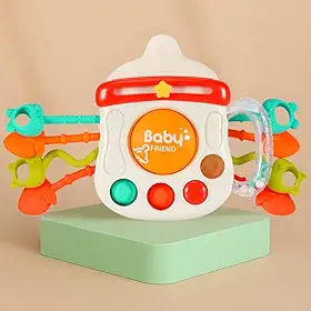 Mordedor e Brinquedo Sensorial Educativa com Pop It, Sons e Texturas | Estímulo Motor, Alívio da Gengiva, BPA Free | Para Bebês de 3 meses em diante (Mamadeira)