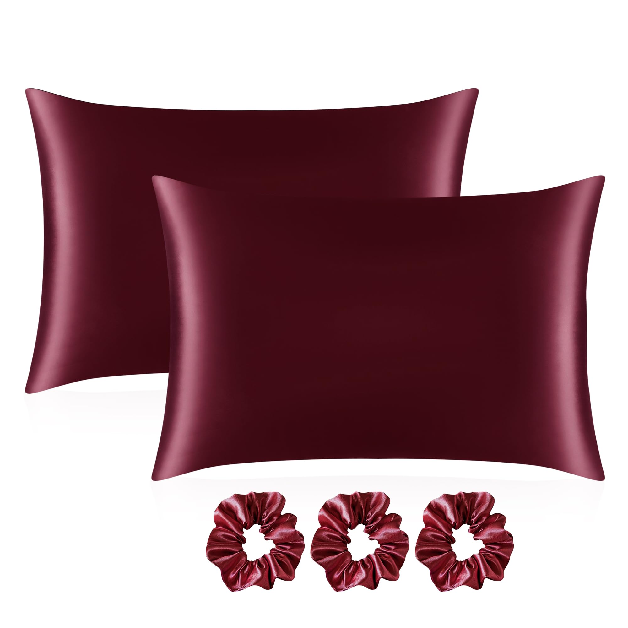 Satin Silk Pillow Cover Set with Scrunchies -9 Satin Silk Pillow Cover Set with Scrunchies -9