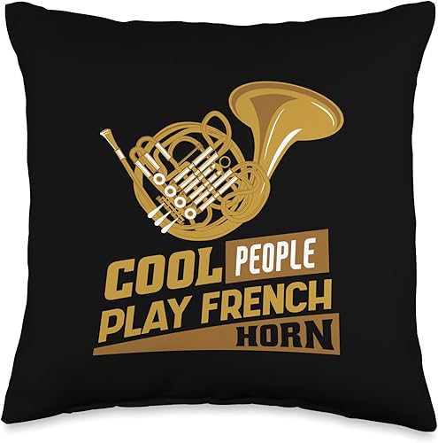 Echoes Of Brilliance French Horn Cool People Play French Horn Music Throw Pillow, 16x16, Multicolor