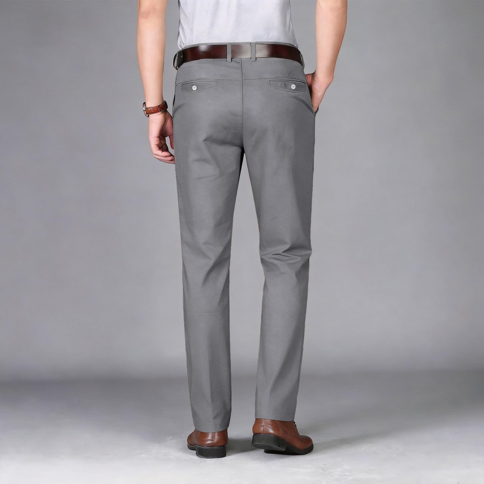 Pantalon Homme Anti-Rides 100% Coton Taille Normale Tube Droite Décontracté avec Poches