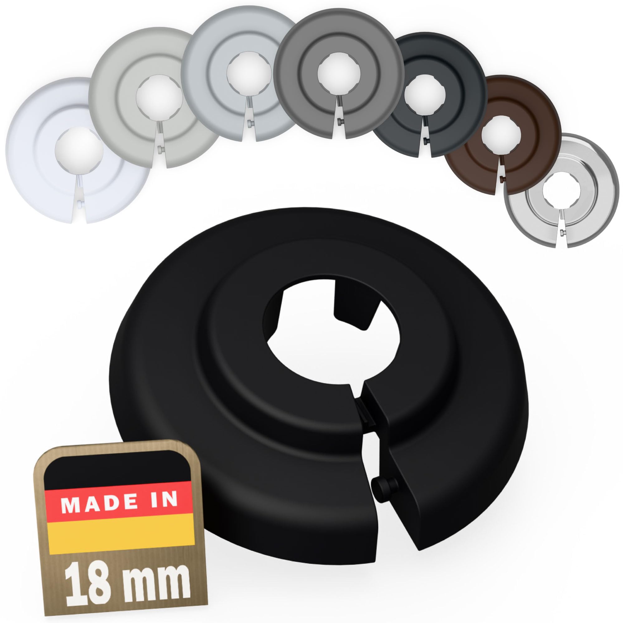 Fux Jet Black (Ral 9005) 10 Radiator Pipe Covers Single Collars 18Mm Black - Heater Covers - Floor Rings