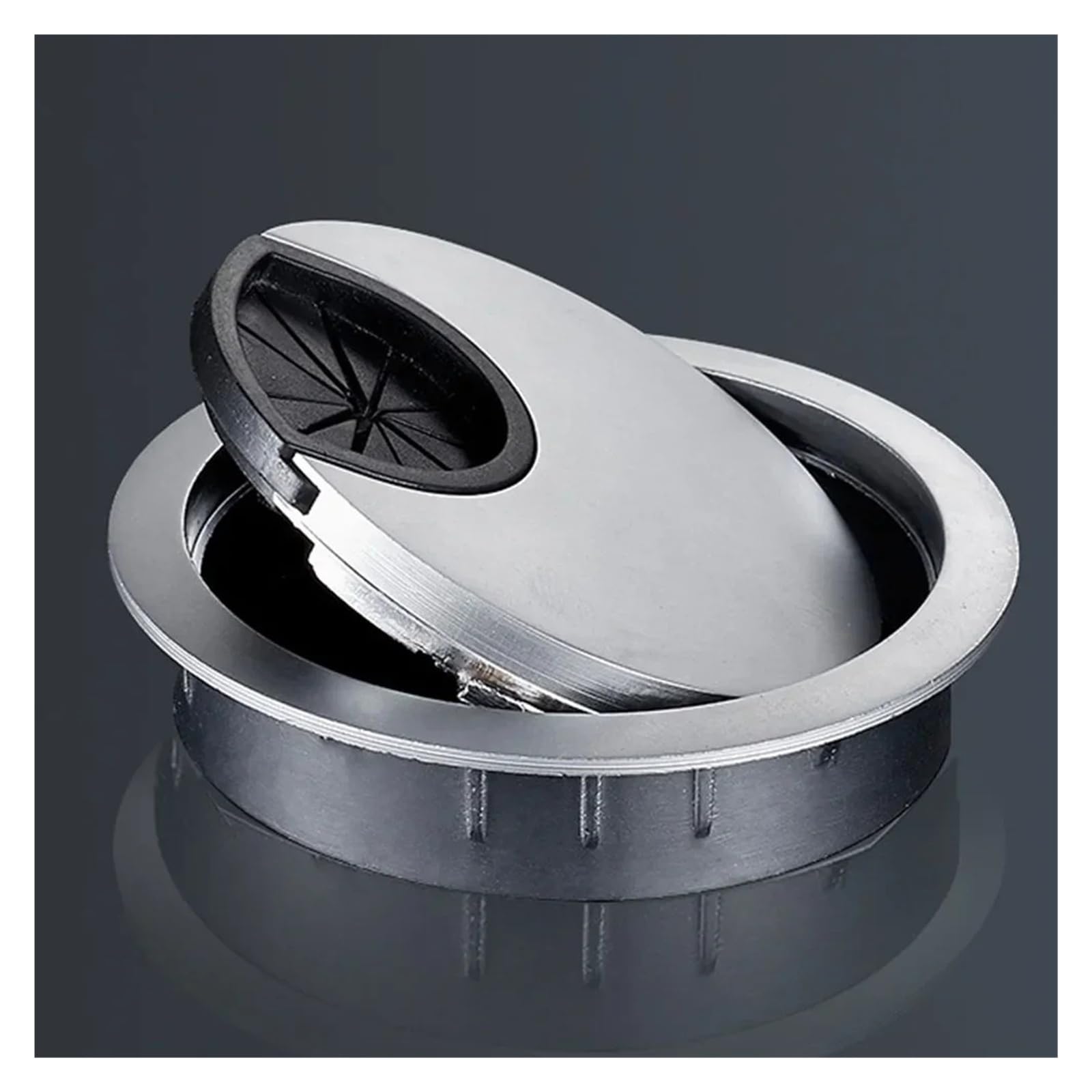 Metalowy kabel biurowy 60 mm, grommet perłowy srebrny, odłączany drut na stół, do komputera biurowego (kolor czarny, 60 mm)