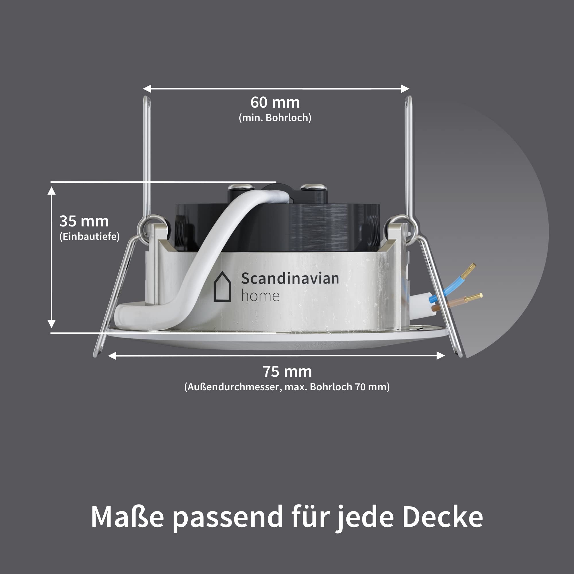 Scandinavian home 6er Set LED Einbaustrahler Dimmbar WarmDim 230V 5,8W Warmweiß 60mm - 70mm I Badezimmer geeignet ICRI 90 580lm 3100K 68mm I Edelstahldesign mit Milchglas I LED Spot flach