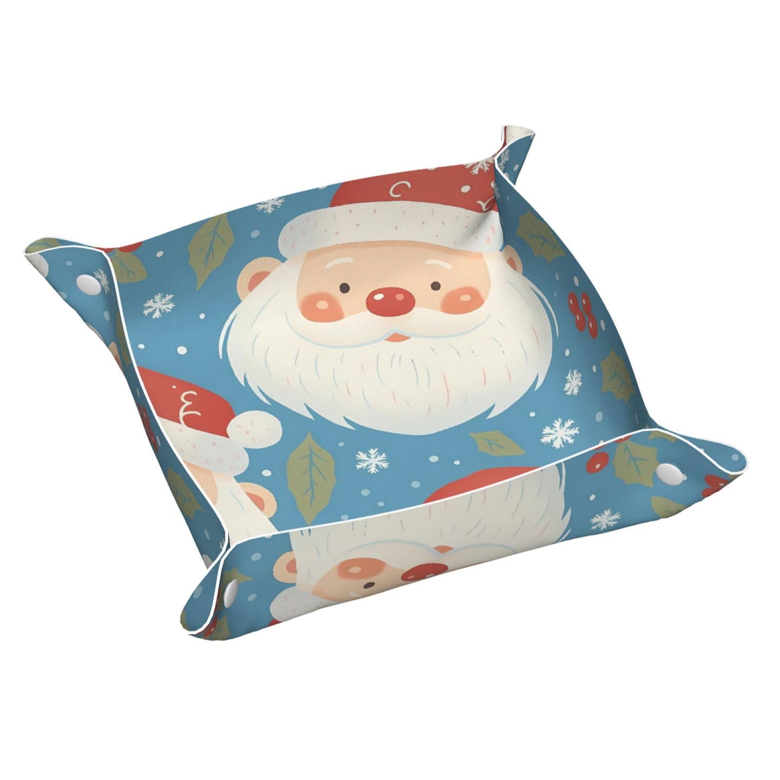 HLBSDM Cute Santa Claus Snowflakes Leaves Tray Men's Leather Valet Parking Portable Entrance Trays Bedside Storage Box