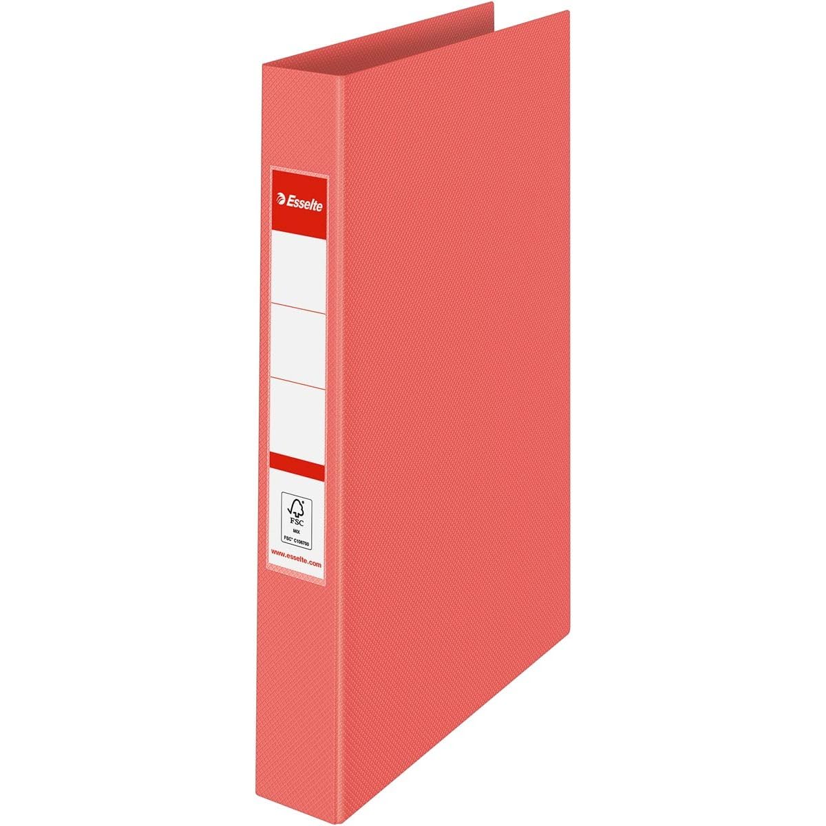 Esselte Ring Binder, 190 Sheet Capacity, 42mm Spine, 2 Ring A4 Folder, Hard Cover File, Home/Office Use, Embossed Pattern, Colour'Breeze Range, Coral, 628433