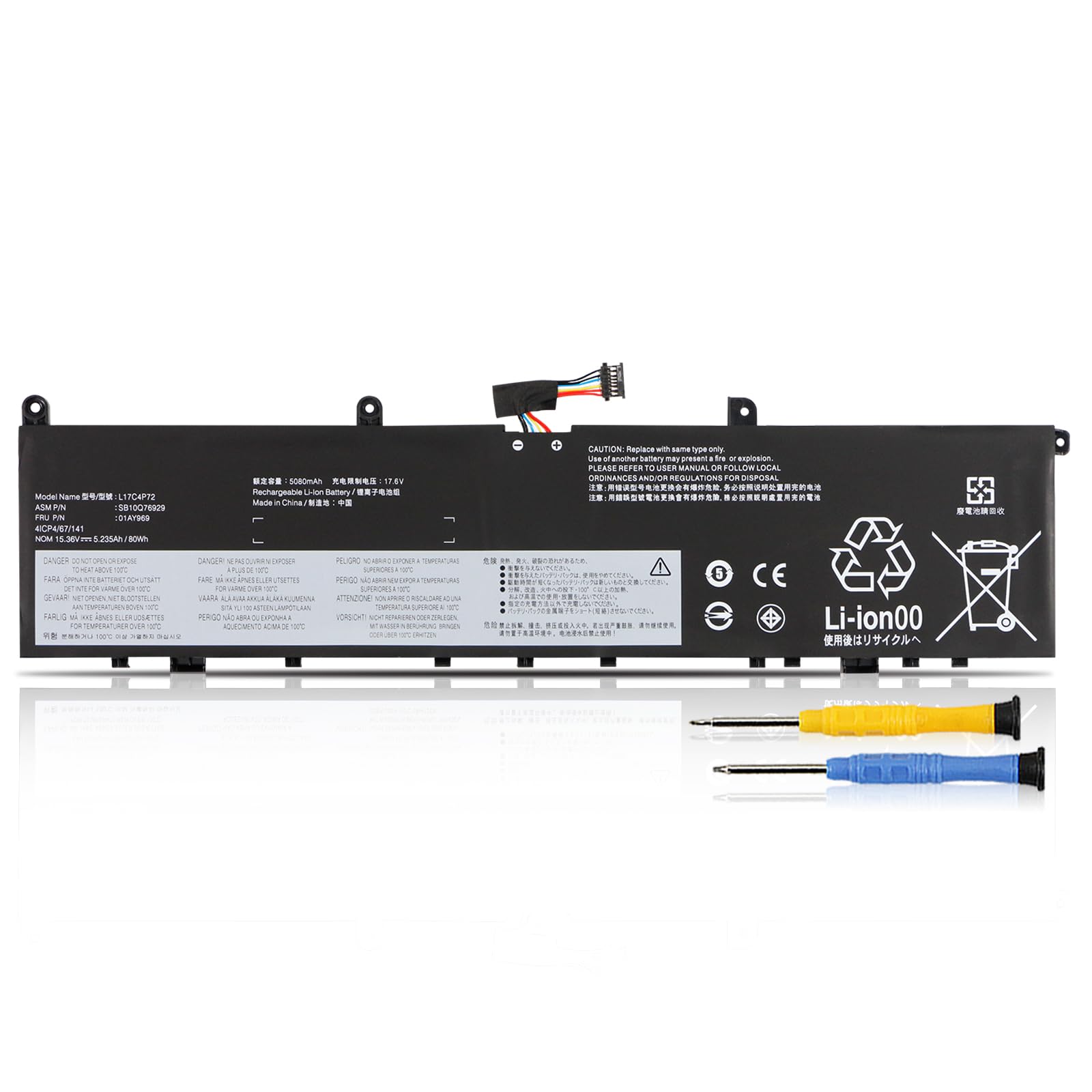 Batterie Pour Lenovo ThinkPad X1 Extreme/P1 Gen 1-2 - Modèle L17C4P72, 80Wh, 15.36V - Compatible Multiples Références - 5