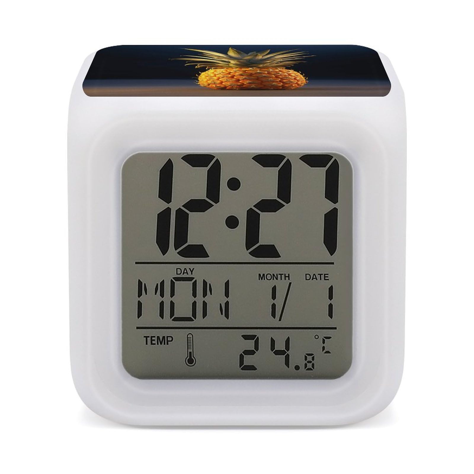 JTREHY Pineapple Fruit Alarm Clock Seven Color Night Light Digital Clock Precision Reliable Alarms Clocks for Bedroom Heavy Sleepers Adults Gift for Men and Women