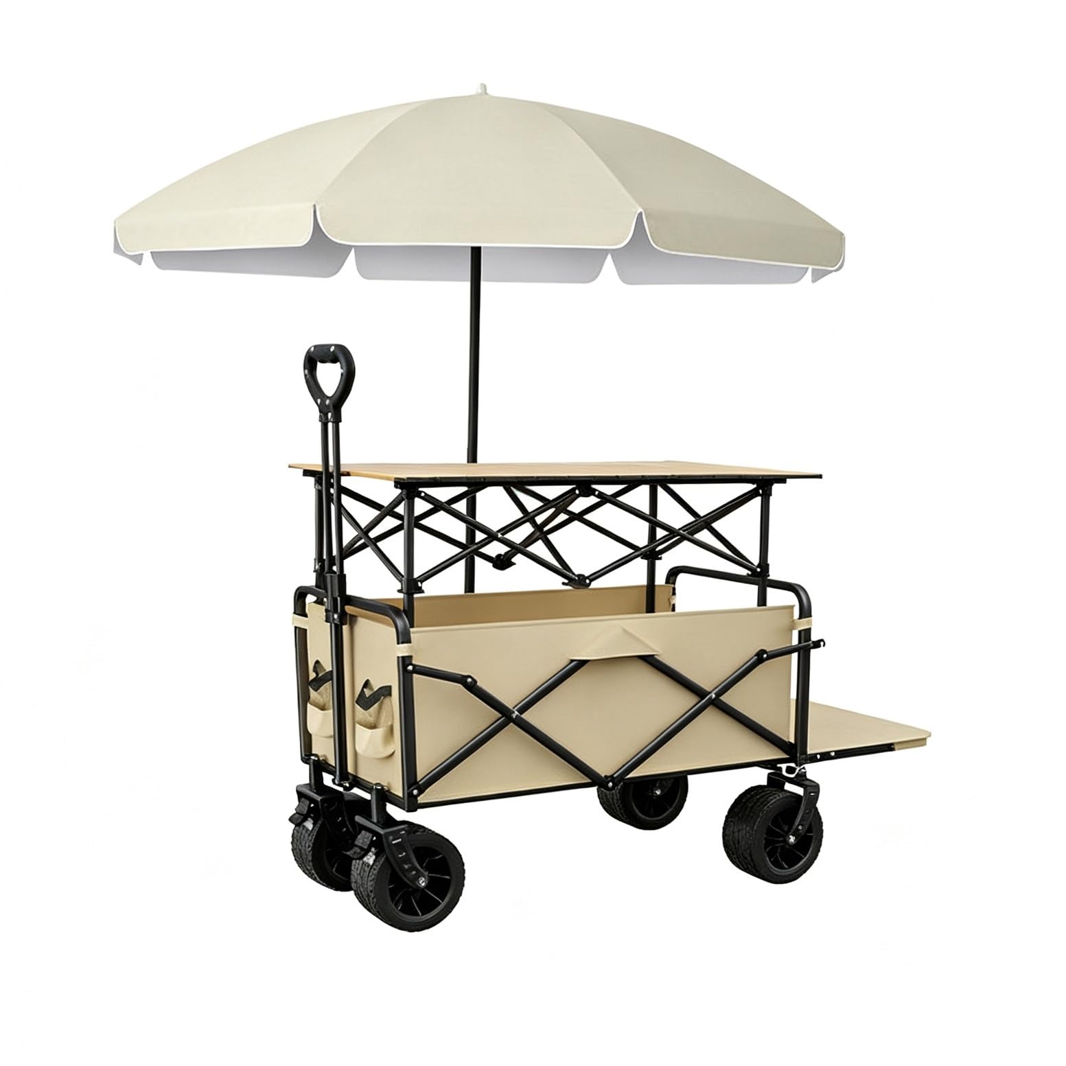 Carrito Venta Plegable, Expositor Street Food Móvil Resistente | Carro Plegable con Toldo y Ruedas, Expositor Alimentario Portátil para Mercados y Helados(Brown)