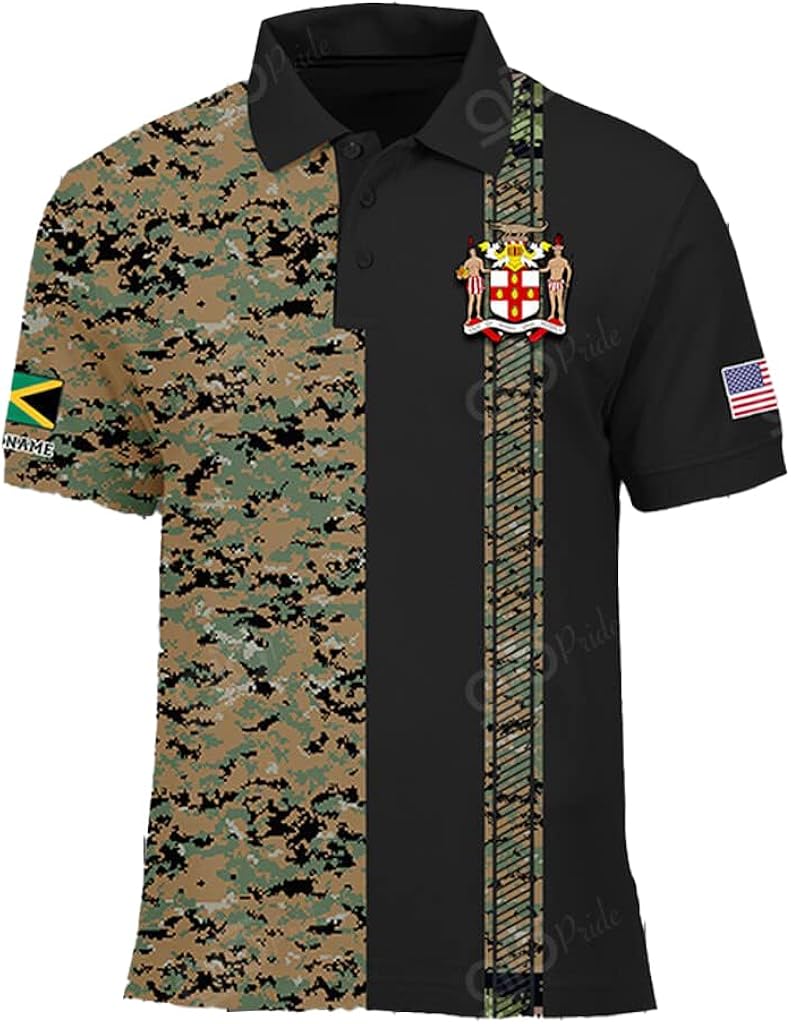 Custom Name Jamaica Polo Jamaica Coat of Arms Half Camo Polo Shirt, Mens Polo Shirts for Gifts, Short Sleeve Men's Shirt : Clothing, Shoes & Jewelry