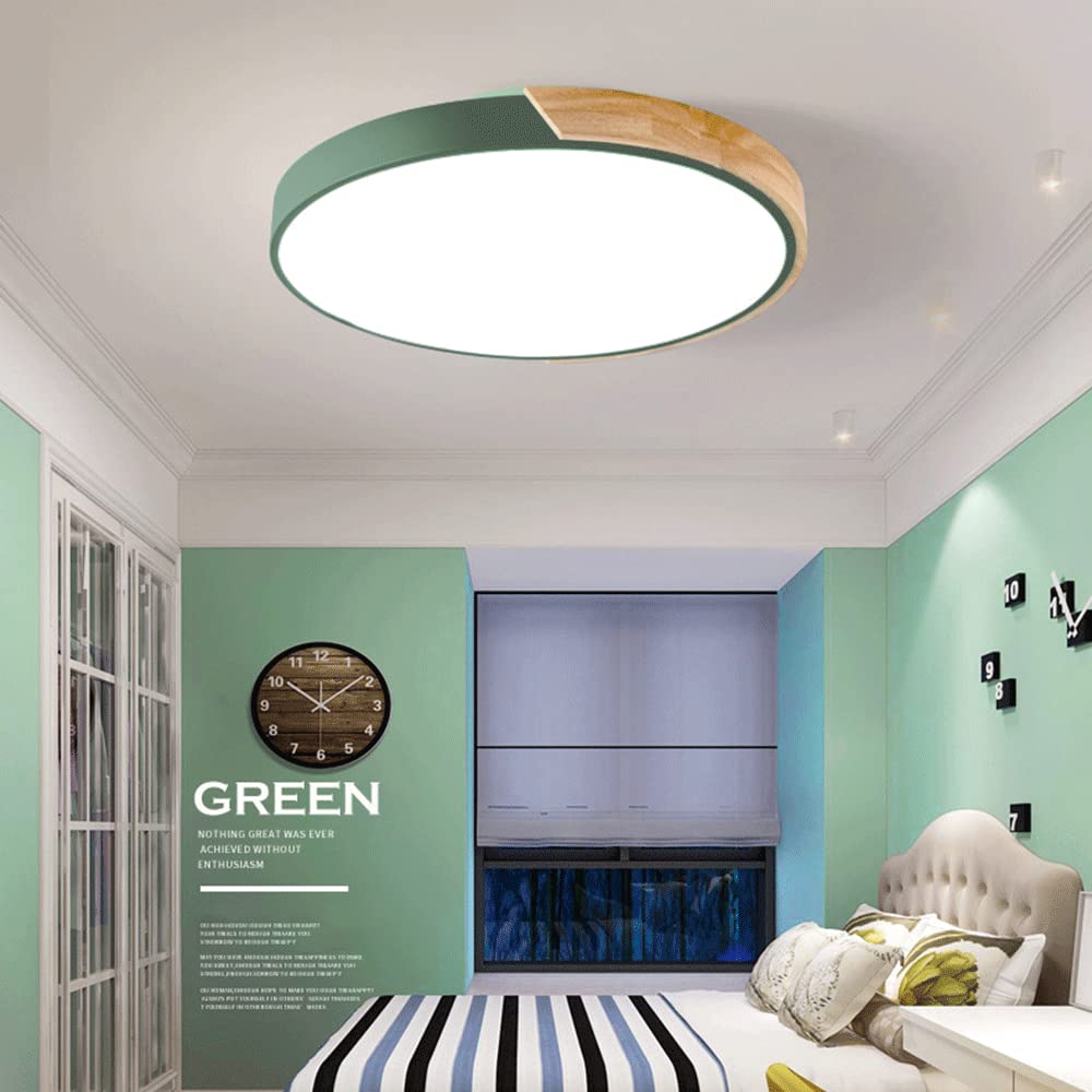 Lampa sufitowa do sypialni Kreatywne drewniane okrągłe lampy LED Trzykolorowe przyciemniane płaskie oświetlenie sufitowe Oprawa do montażu podtynkowego Łatwa instalacja do salonu