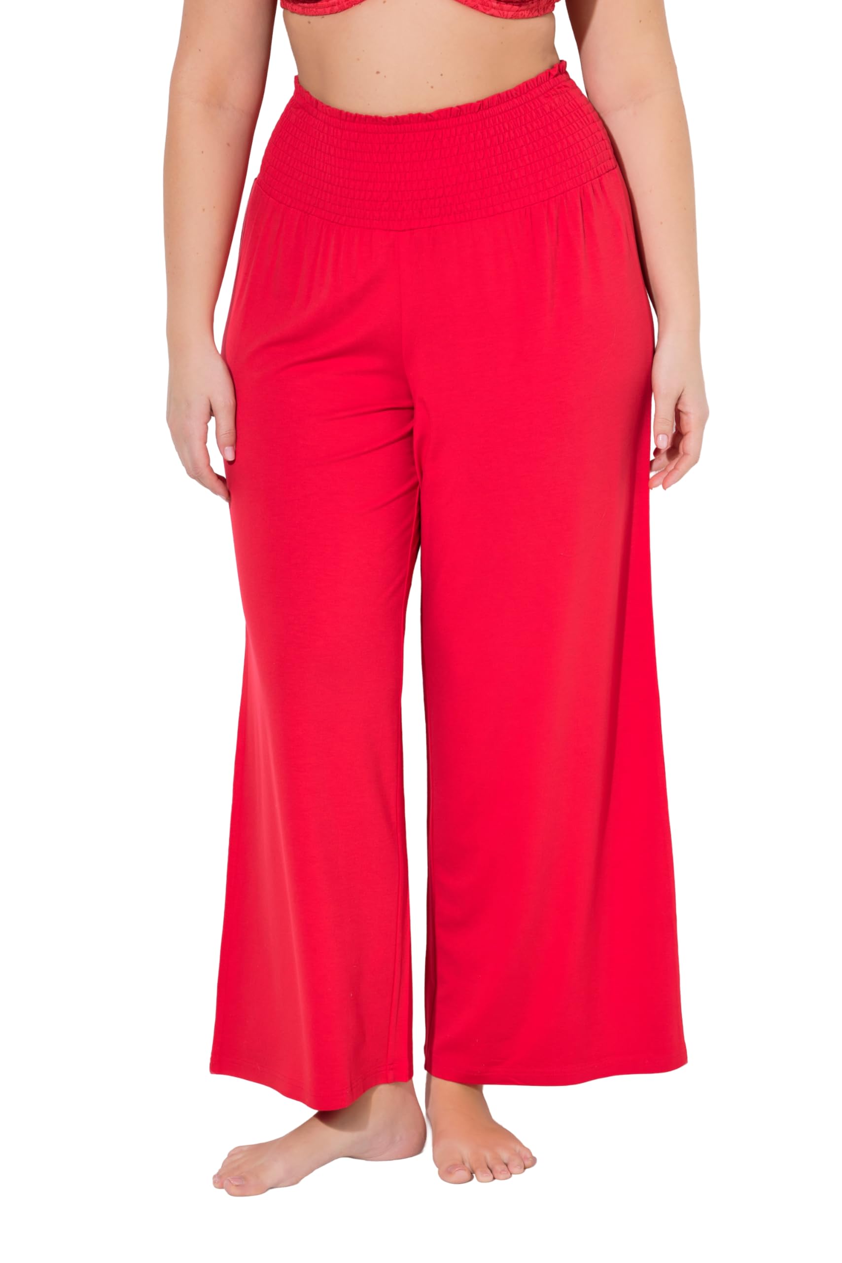 Ulla Popken Damen große Größen Übergrößen Plus Size Marlenehose, weites Bein, Jersey, breiter Elastikbund 810126