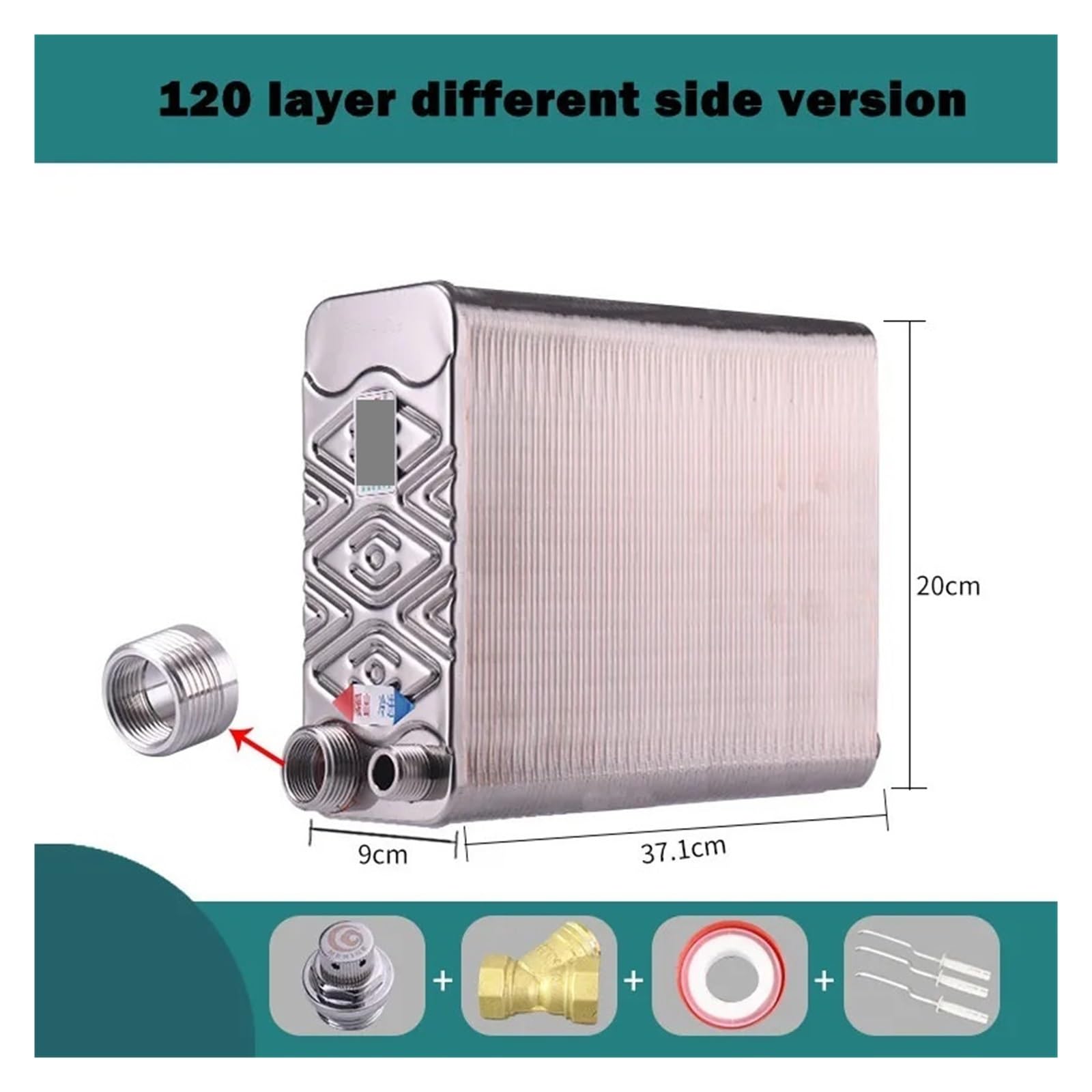 Nouvel échangeur de chaleur à 120 plaques en acier inoxydable Chauffe-eau à plaques brasées SUS304(Different Side)
