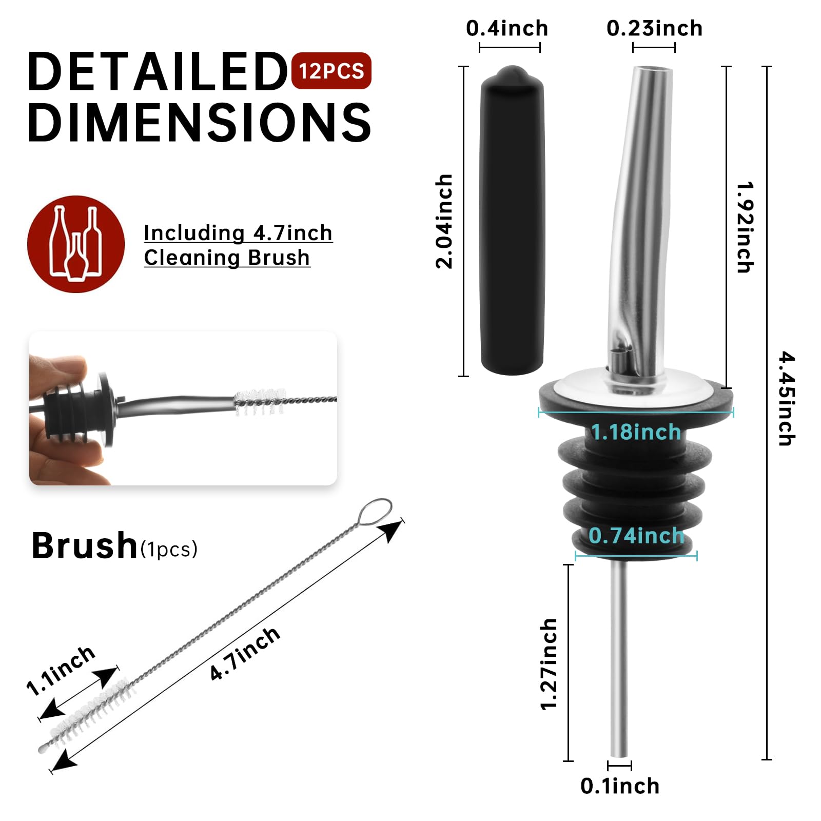 12 PCS Bottle Pourers And 12 PCS Lengthen rubber Pour Spouts for Bottles, Liquor Bottle Pourers for Alcohol, Olive Oil, Liquor Pourers with Dust Caps, Speed Pourers (12pc Pourers +12pc rubber)