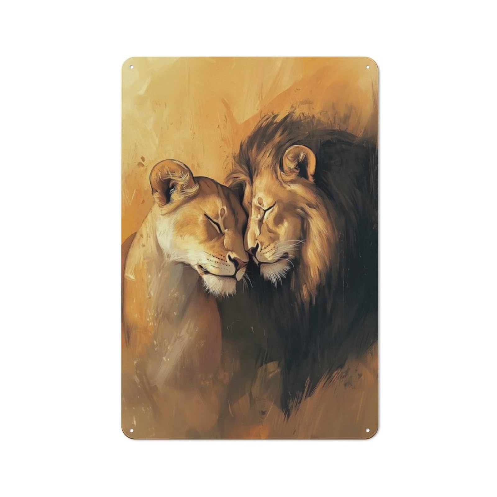Vintage Tin Sign 30x20cm with Lion Couple Portrait for Pub Or Café, for Hospitality Wall Decor Collectors