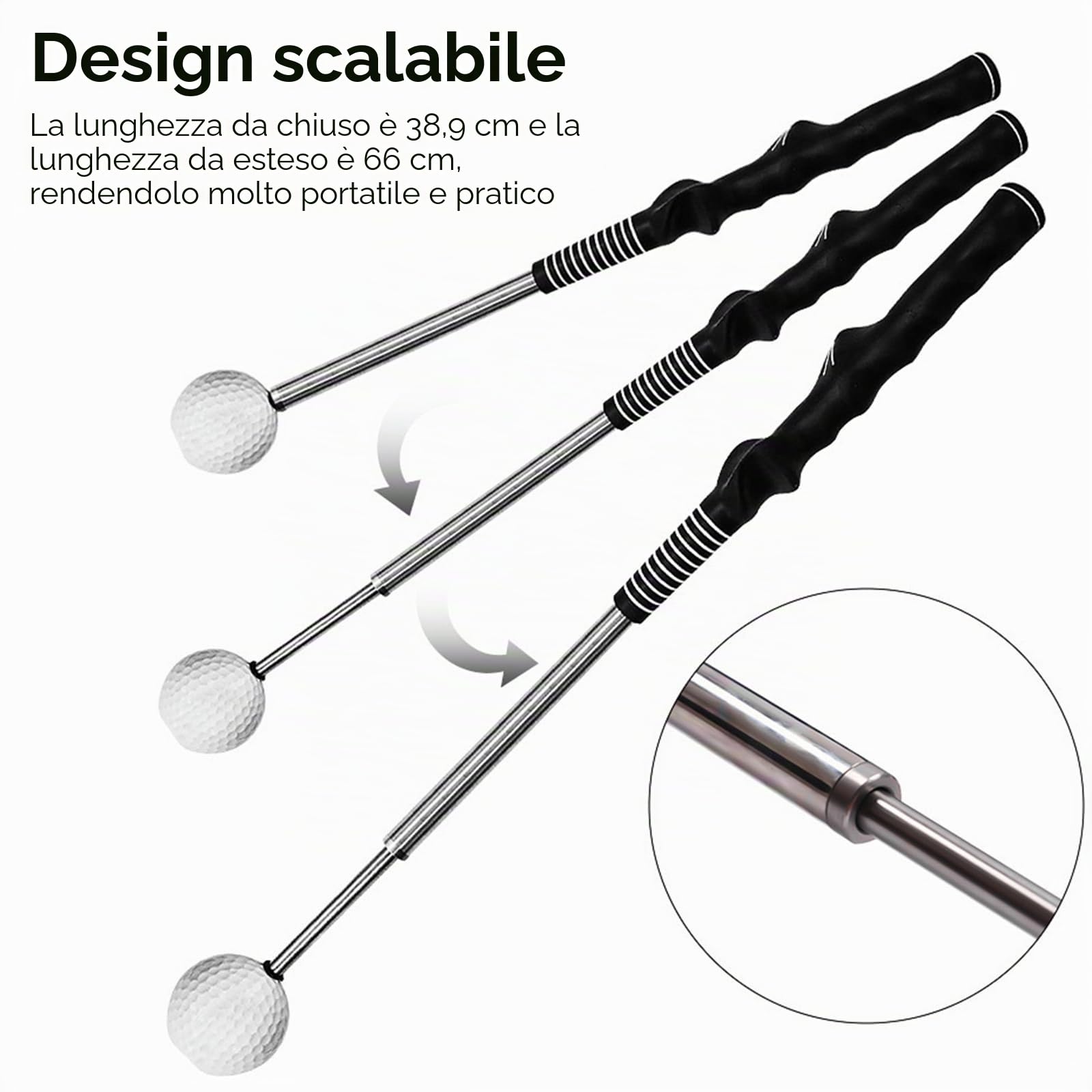 PEAKGEAR Golf, trainer per swing con suono di clic ritmico, aiuto allenamento retrattile per golfisti mancini, ideale per pratica indoor, allenamento di forza e tempo per chipping e colpi