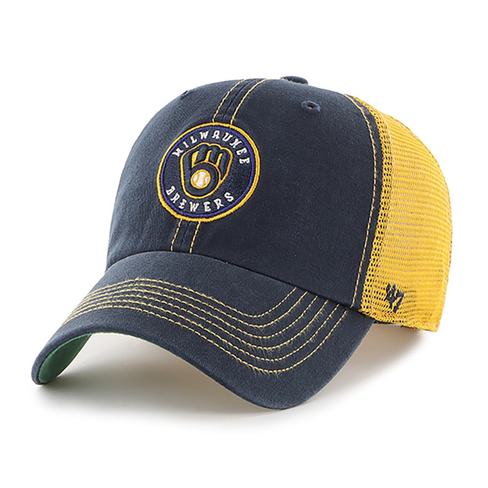 Unisex Milwaukee Brewers 47 Brand Mlb Team Color Alternate Trawler Clean Up Mesh Trucker Snapback Baseball Cap Adult One Size Fits All, One Size