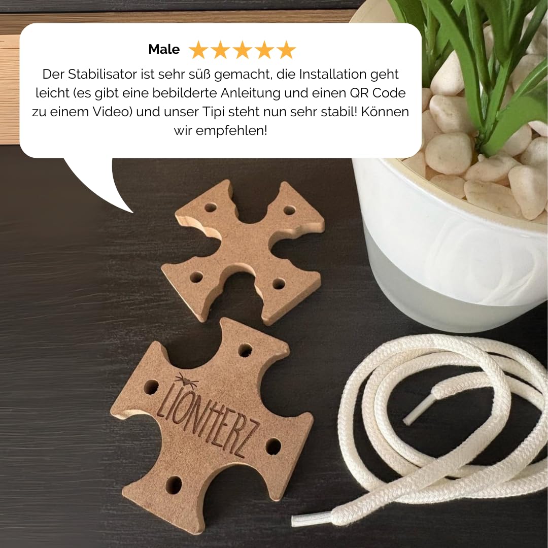 LIONHERZ® Tipi X - Stabilizzatore per tenda [Sistema anti-collasso] Stabilizzatore per ogni Tipi con 4 aste | Accessori per Tippi | 2 parti in legno più corda, senza piccole parti ingeribili per un