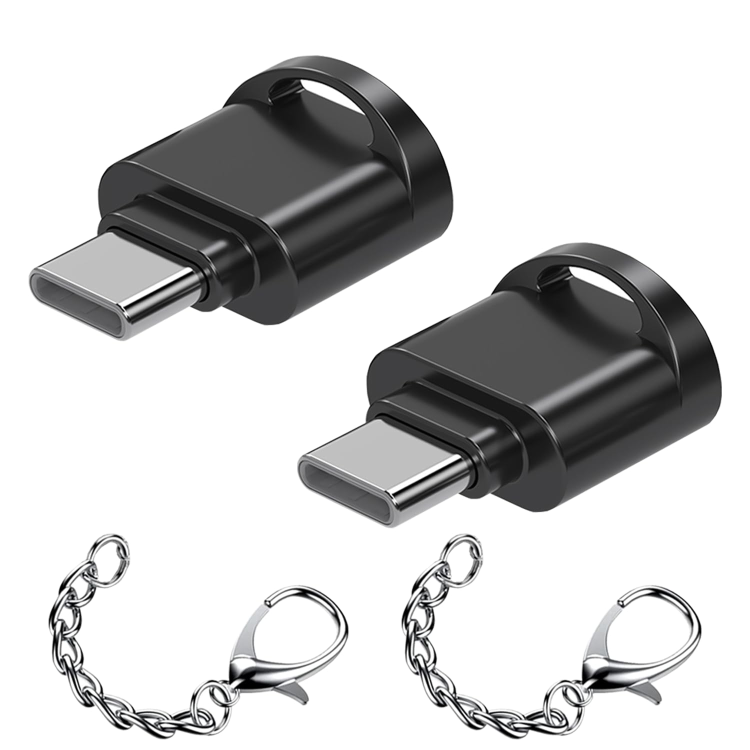Powice USB-C Speicherkartenlese USB 3.0 – Mini Micro-SD/TF Adapter mit Schlüsselanhänger, komp. mit Laptop, PC, Notebook, Tablet & Smartphone (USB-C), Schwarz