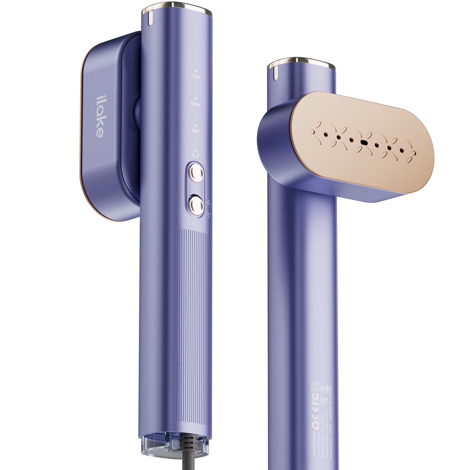 iLAKE Piastra a vapore per vestiti, 100 – 240 V Dual Voltage Travel vapore, 1000 W e 120 ml, per viaggi d'affari a casa, blu