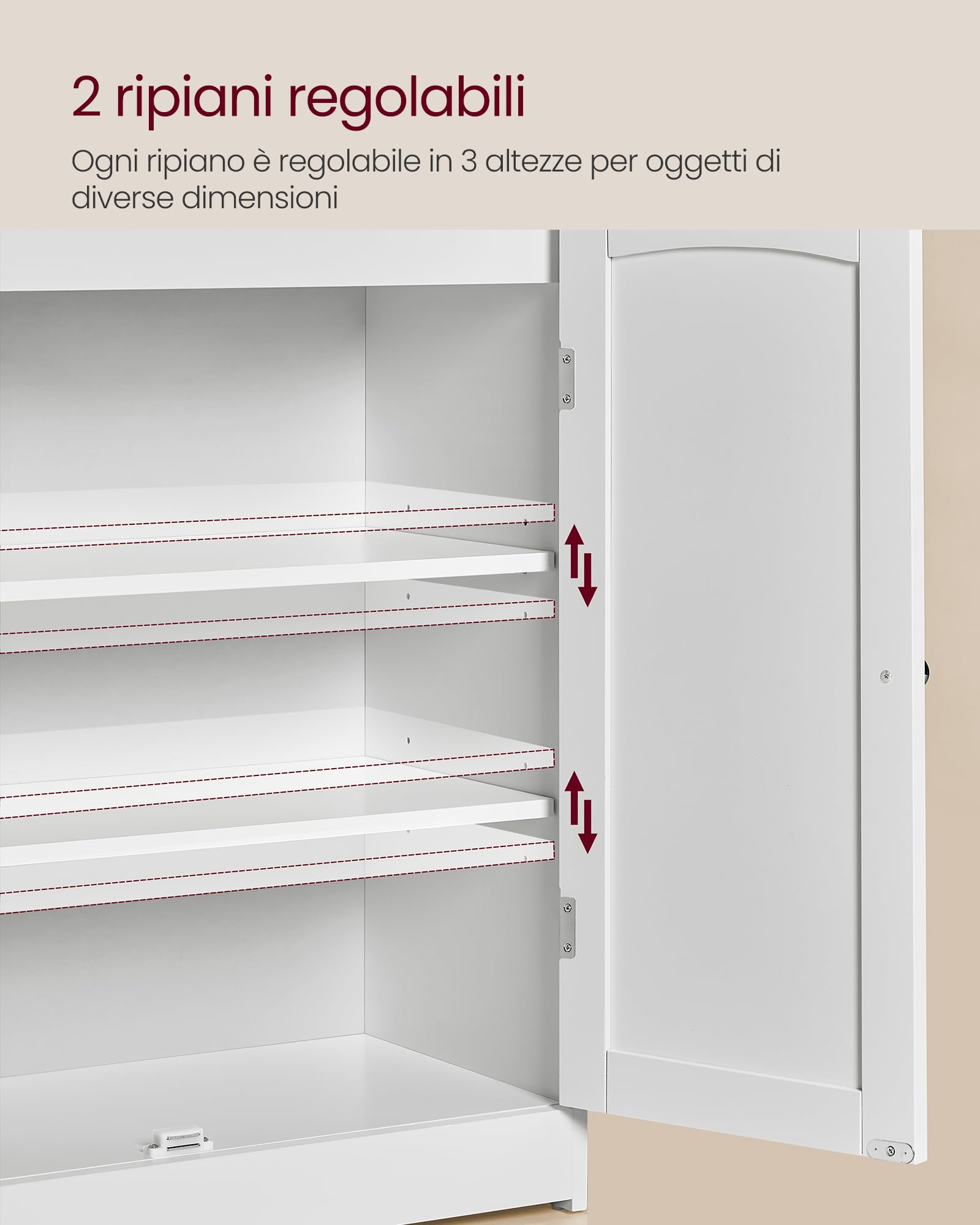 VASAGLE 100 cm di Altezza Mobile Bagno, Mobiletto Bagno con 2 Ante, 2 Ripiani Regolabili, Armadietto per Sala da Pranzo, Cucina, Soggiorno, Bianco Nuvola BBC770W01
