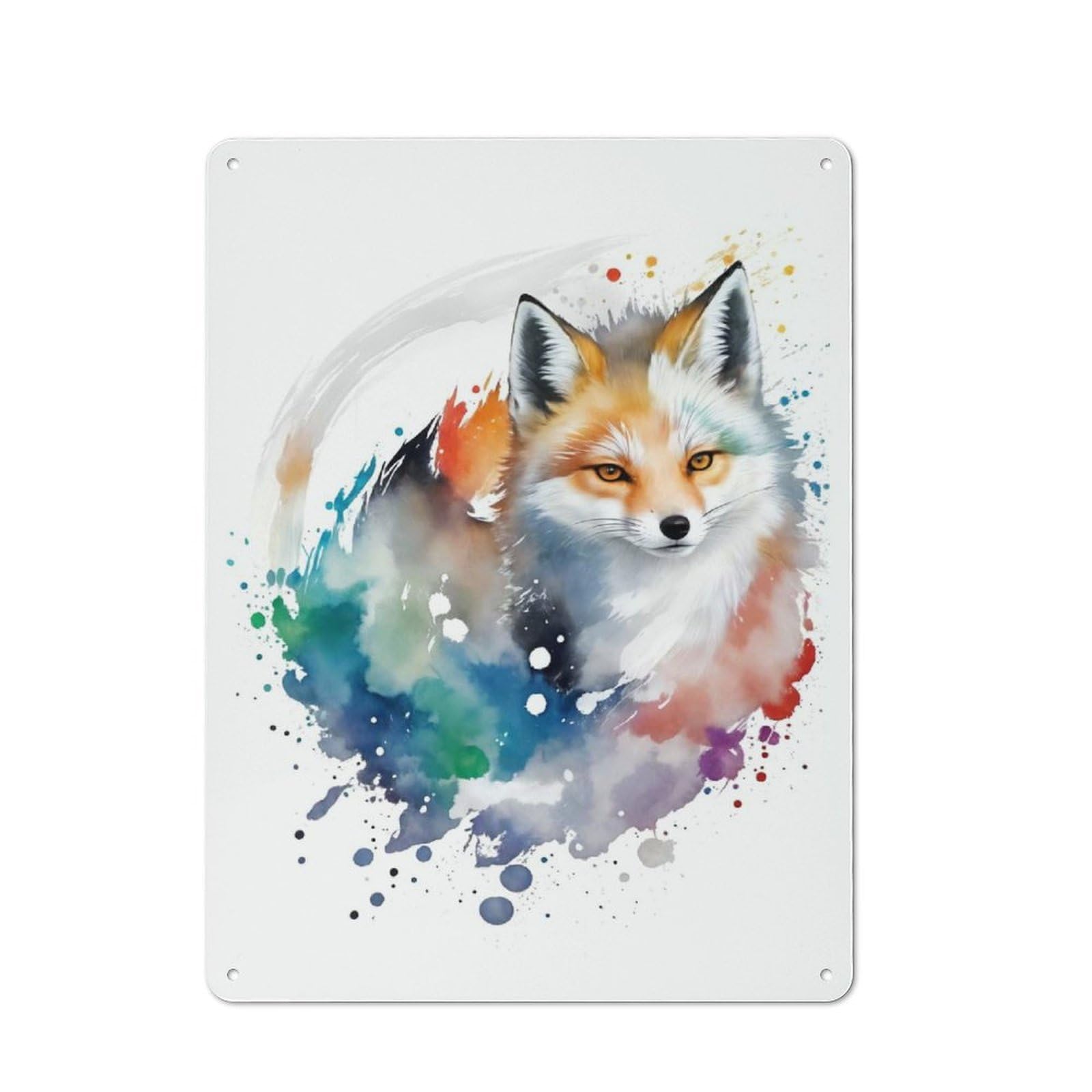 Vintage Tin Sign 40x30cm Featuring Watercolor Fox for Bar Or Restaurant, A Decorative Christmas Gift for Bar Decor Enthusiasts