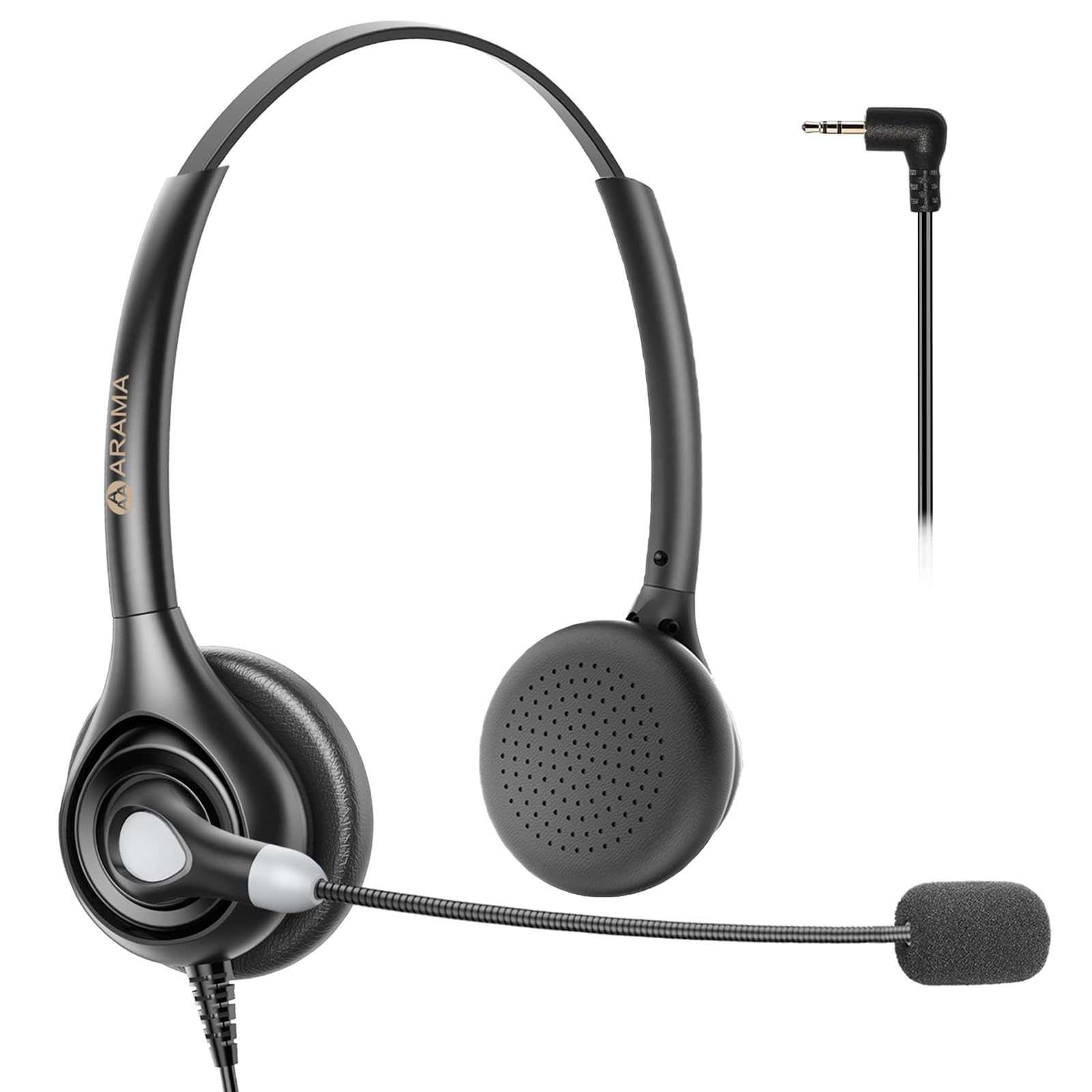 Arama Cordless Phone Headset with Microphone, 2.5mm Jack Telephone Headset for Office Landline, Noise-Cancelling Mic & Volume Control, Wired Headphones Compatible with Panasonic AT&T Vtech Uniden