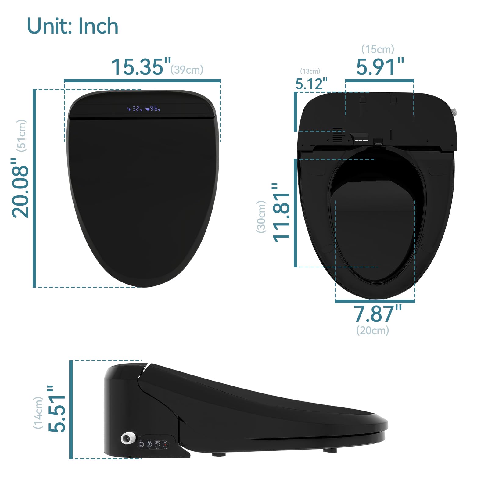 YOURLITE Bidet Toilet Seat Elongated Toilet Seat Warm Water Heated Seat Bidet with Remote Control Self-cleaning Nozzle Temperature — view 4