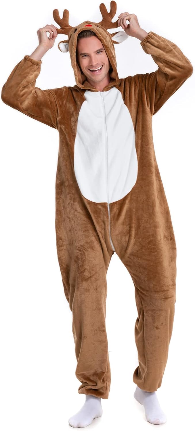 HSCTEK Adult Christmas Flannel Onesie with Hood for Women Men - Image 3