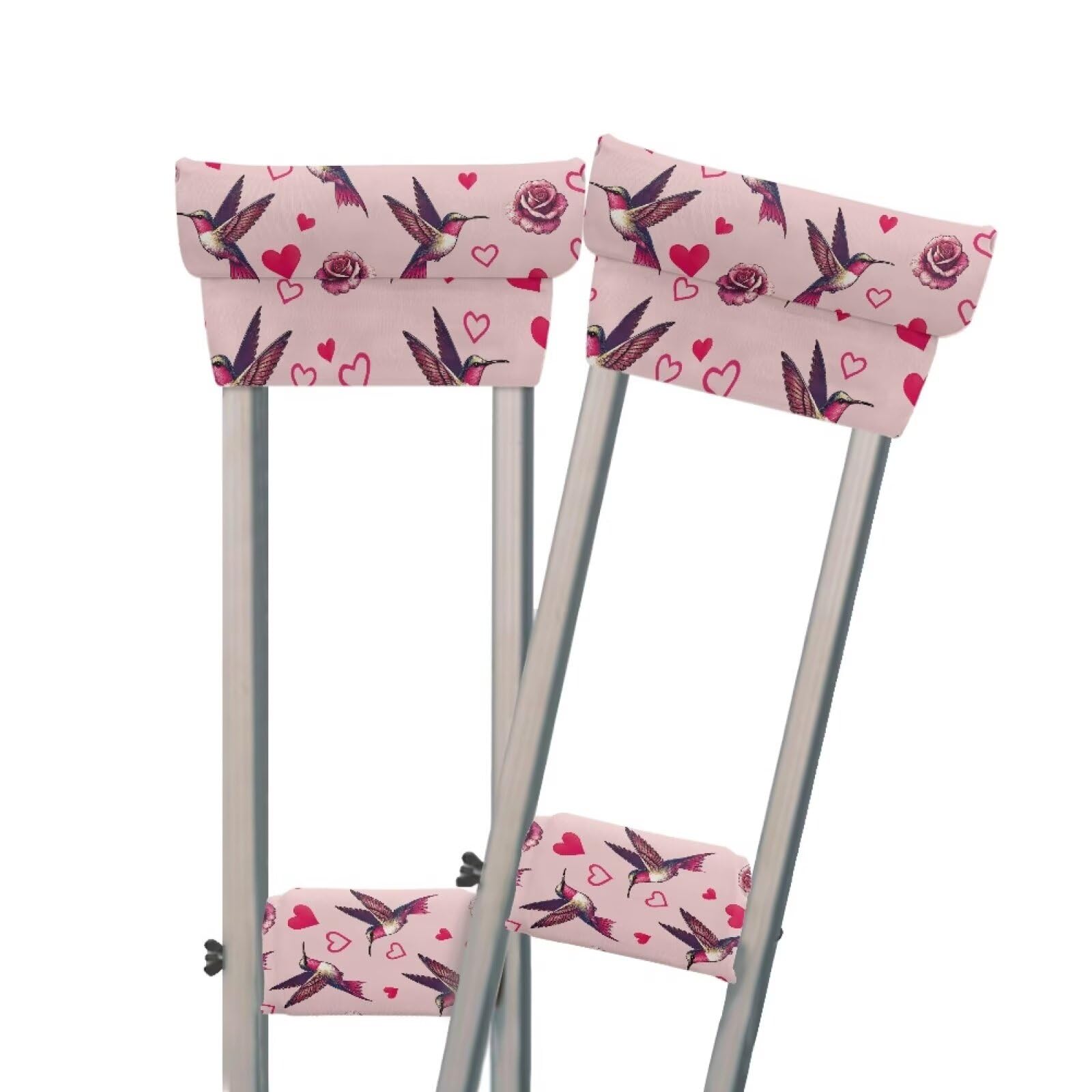 LedBack Love Hearts Print Pads for Crutches Handles and Underarms Universal Fit Crutch Covers Walking Aid Walking Stick Armpit Pad Hummingbird Soft Crutch Handle Pads