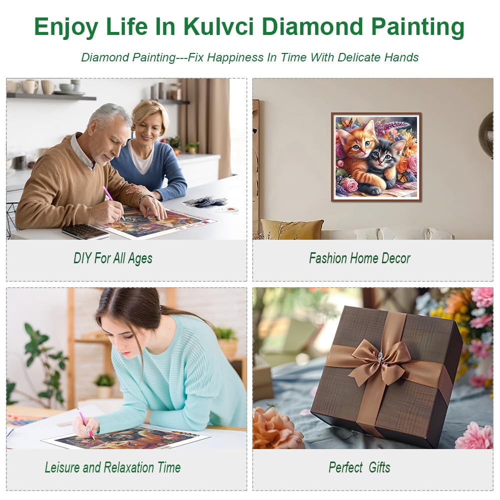 Kulvci Kits de pintura de diamantes para gatos adultos, kits de arte de diamantes para principiantes, 5D DIY completo taladro gema artesanía para decoración del hogar regalo 12 x 12 pulgadas