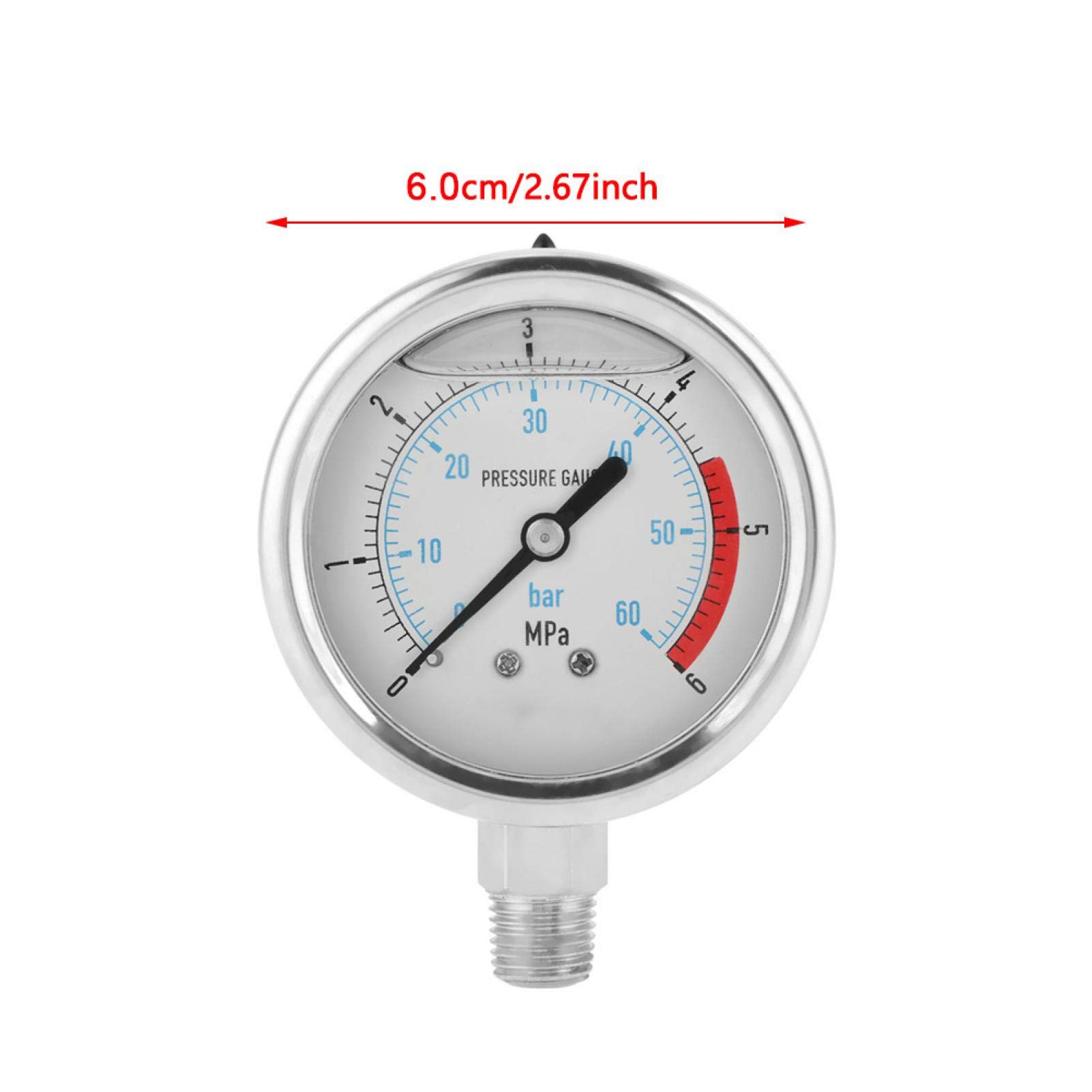 Manometro per Pressione dell'Aria, manometro per Pressione idraulica, 0-60 Bar 0-6 MPa 1/4" NPT 60 mm quadrante manometro per Pressione dell'Acqua idraulica