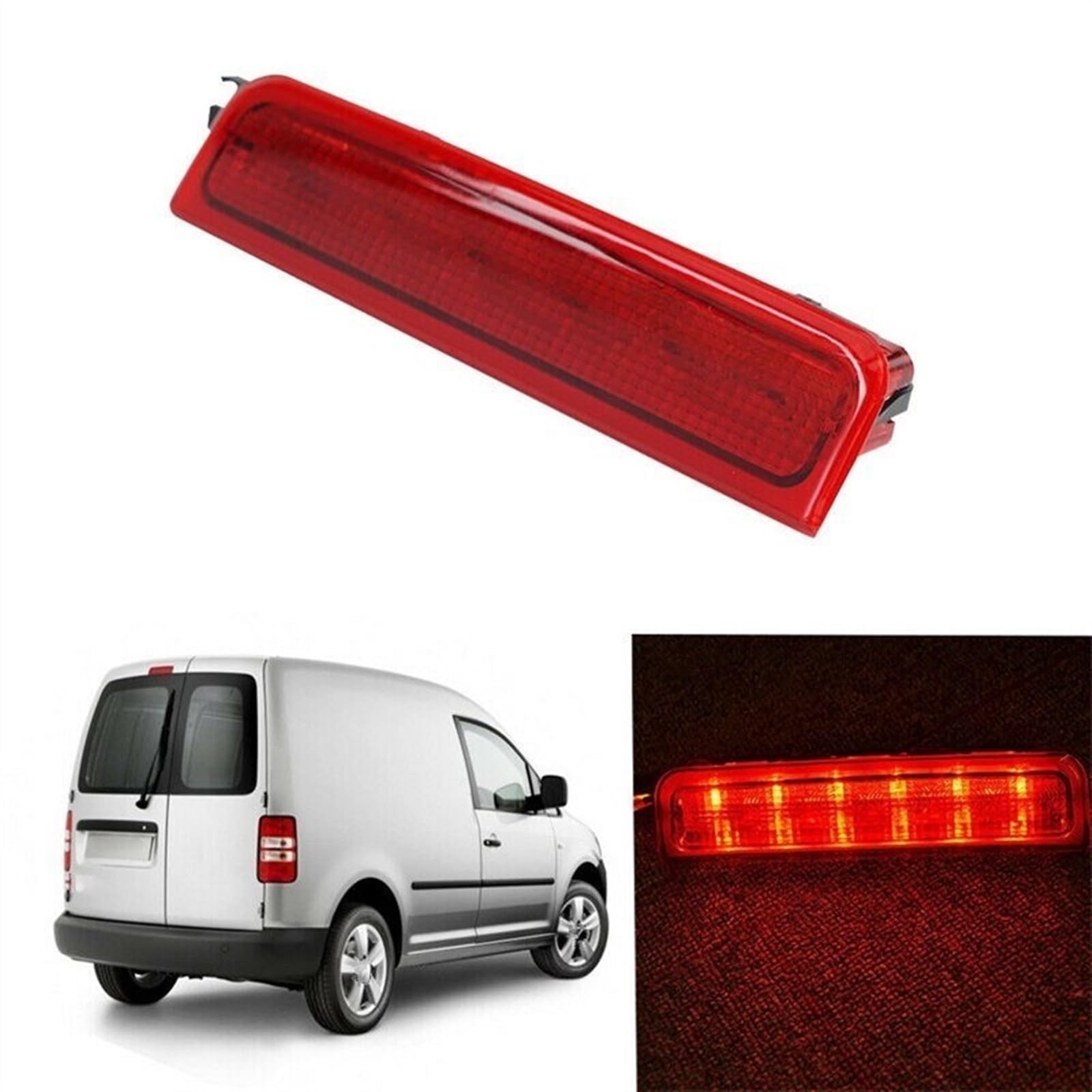 Generico Terza luce di stop per automobili Terza terza luce freno posteriore centrale di livello alto per VW per Caddy 2004-2015 lampadine per auto 2K0945087C(Rosso)