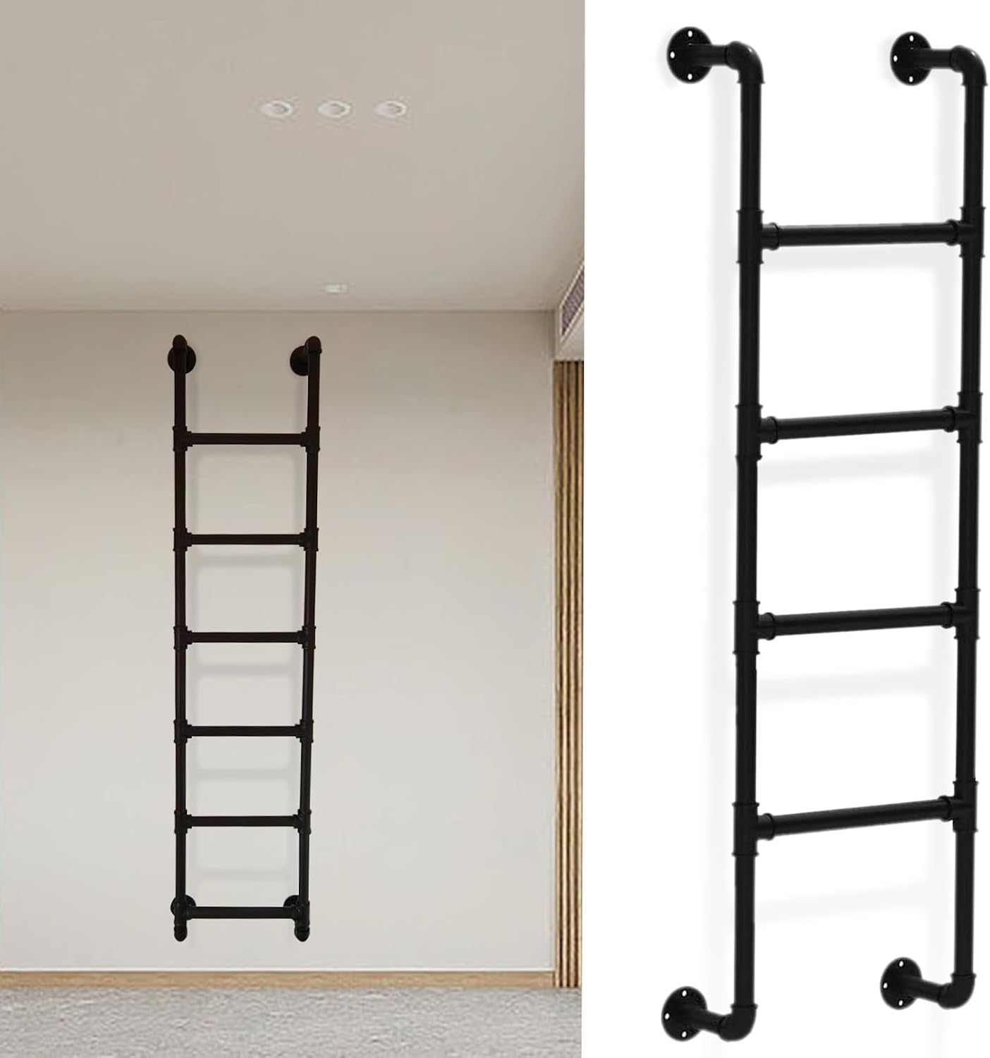 Customizable Black Wrought Iron Attic Bunk Bed Ladder - Anti-Slip Metal Step for Safe Home Escape, Easy Install Basement Window Well Egress Ladder (52in)
