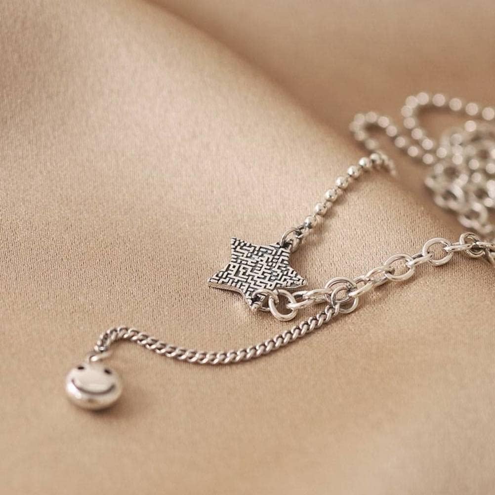 [小さな店] S925スターネックレスシンプルなフルダイヤモンドスターレディースクラビクルチェーンタイ、45+5cm