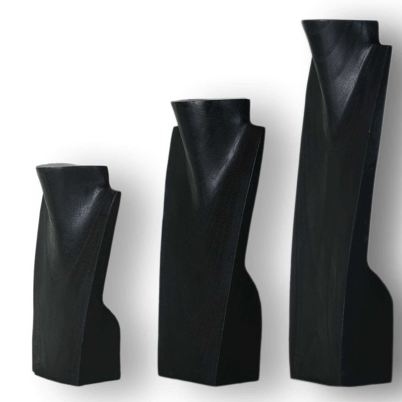 Holz Schmuckbüsten Natur - Halsketten-Display in 3 Größen für 40/60/80cm Ketten - Stabiler Kettenständer für Schaufenster & Messe (Schwarz)