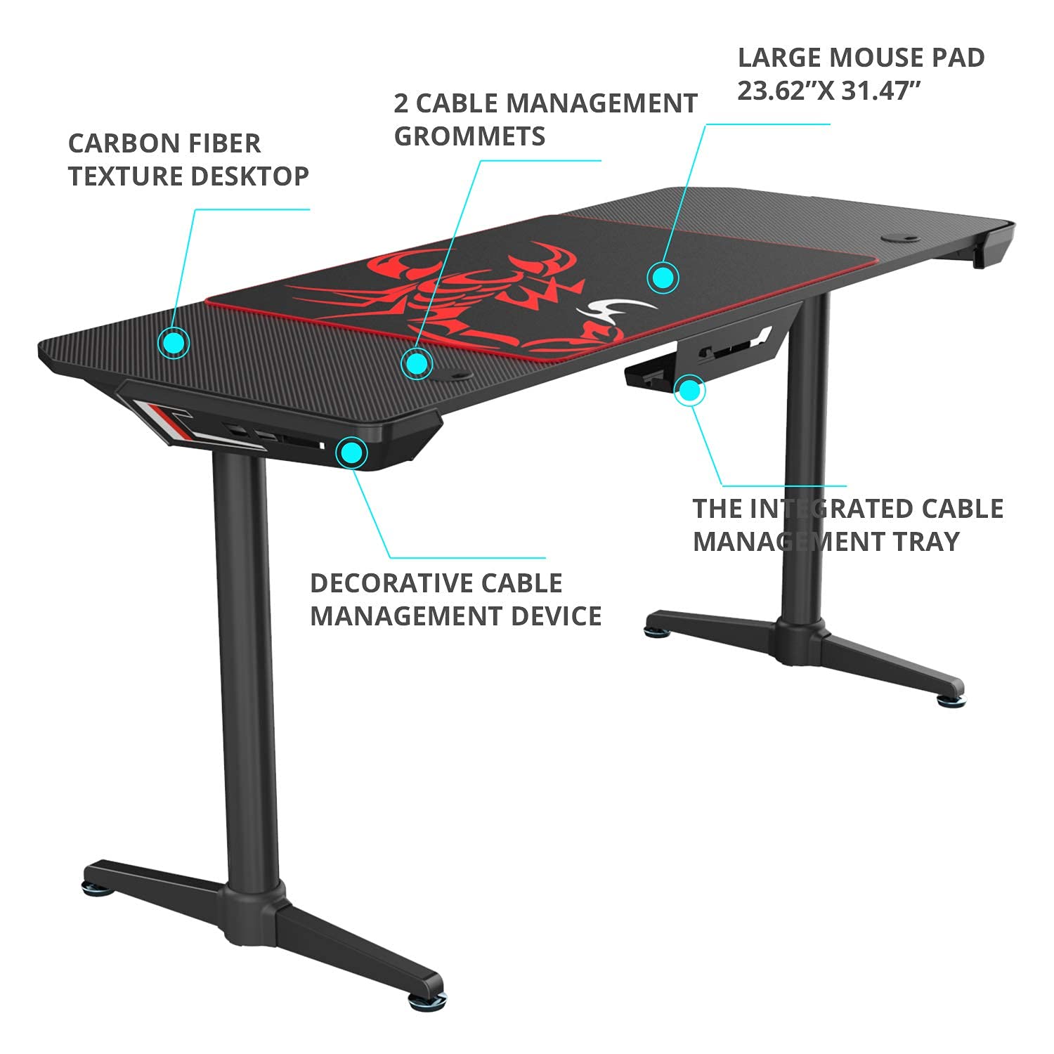 EUREKA ERGONOMIC I60 Computer Gaming Desk 60'' PC Computer Gaming Desks