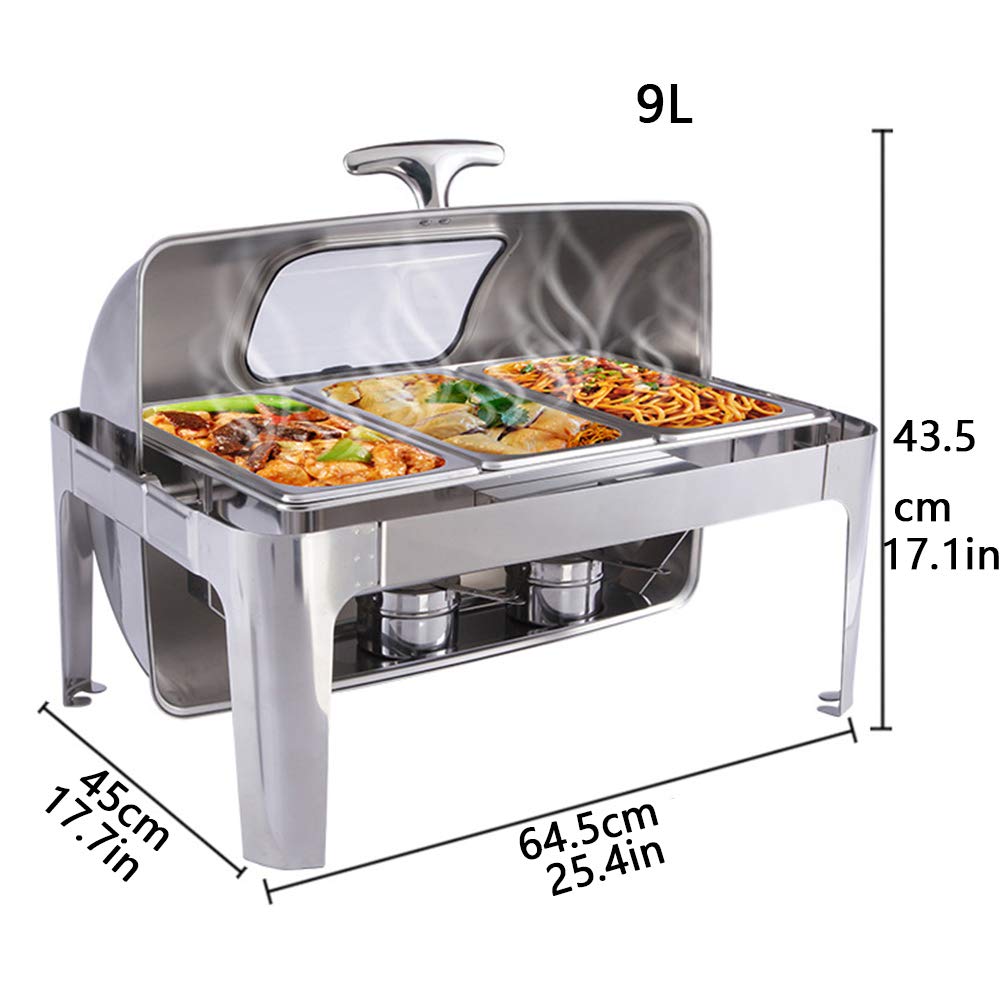 Chauffe-Plats Pour Buffets De Fêtes, Plateau Chauffant Pour Plats À Motif Doré, Chauffe-Plat Rond En Acier Inoxydable Avec Couvercle Pour Buffets