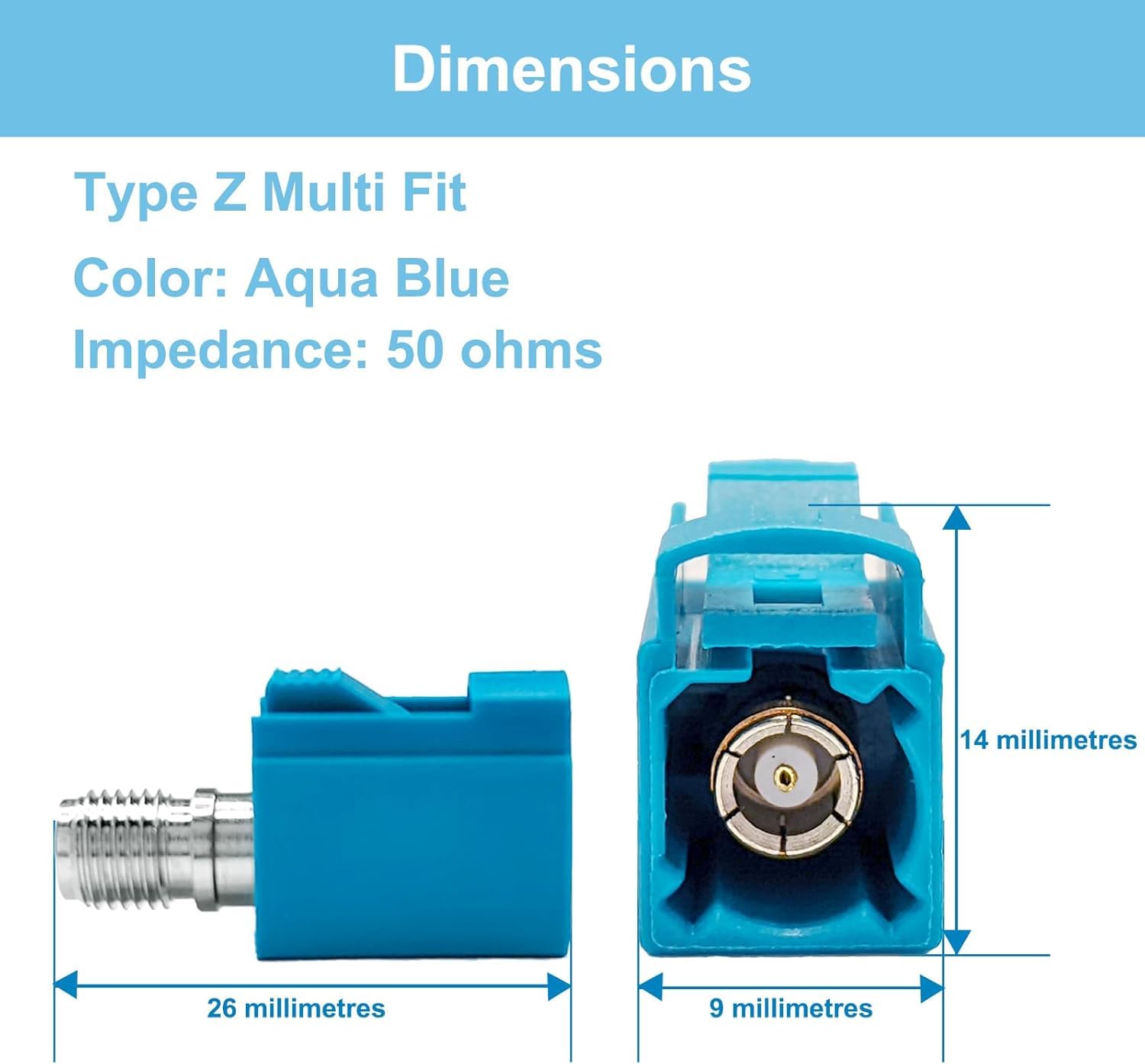 Adattatore Fakra Z femmina a SMA femmina serie Waterblue compatibilità universale per telefoni cellulari FM, 4G/5G, GPS, Bluetooth e altri adattatori di segnale antenna SMA con filettatura RF