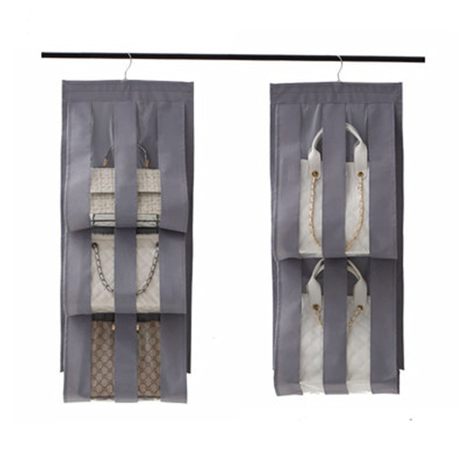 Hanging Shelves Handbags Organizer 5 Pockets Fabric Clear Purse Handbag Storage(Grey)