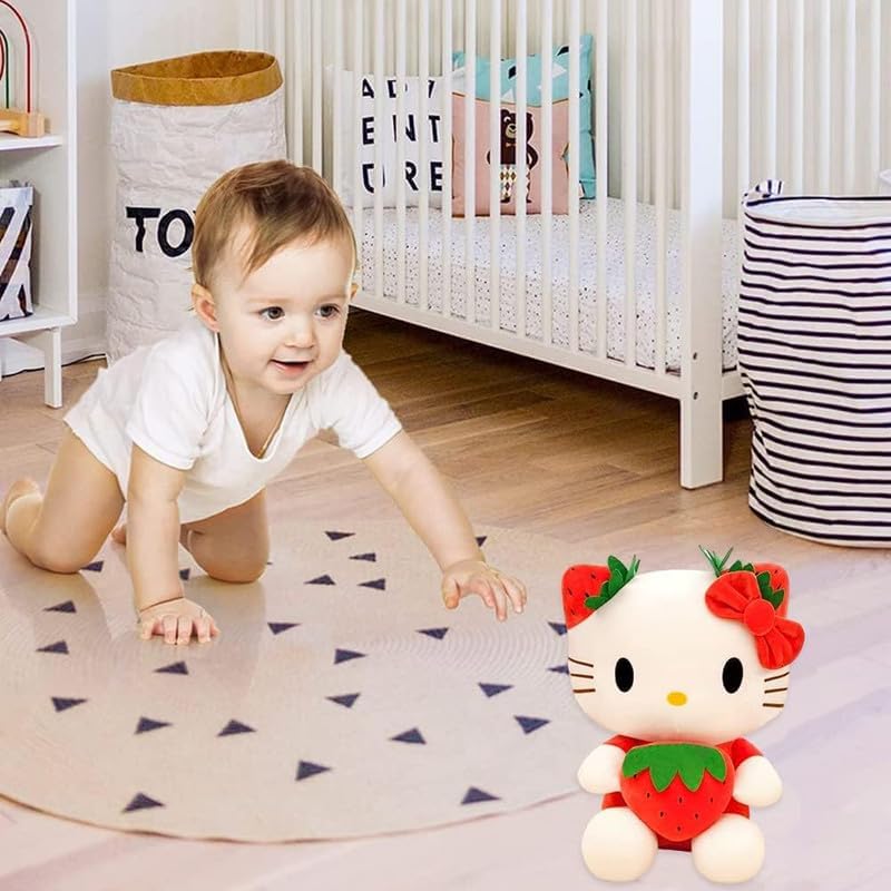 Image of Tinytotem Soft Toys Plush Stuffed Hello Kitti Strawberry Cat Doll for Daughter Kids Boys Girls Large Size Teddy Cute Kitti Kids Birthday Gift (Red) (Size 30 CM)