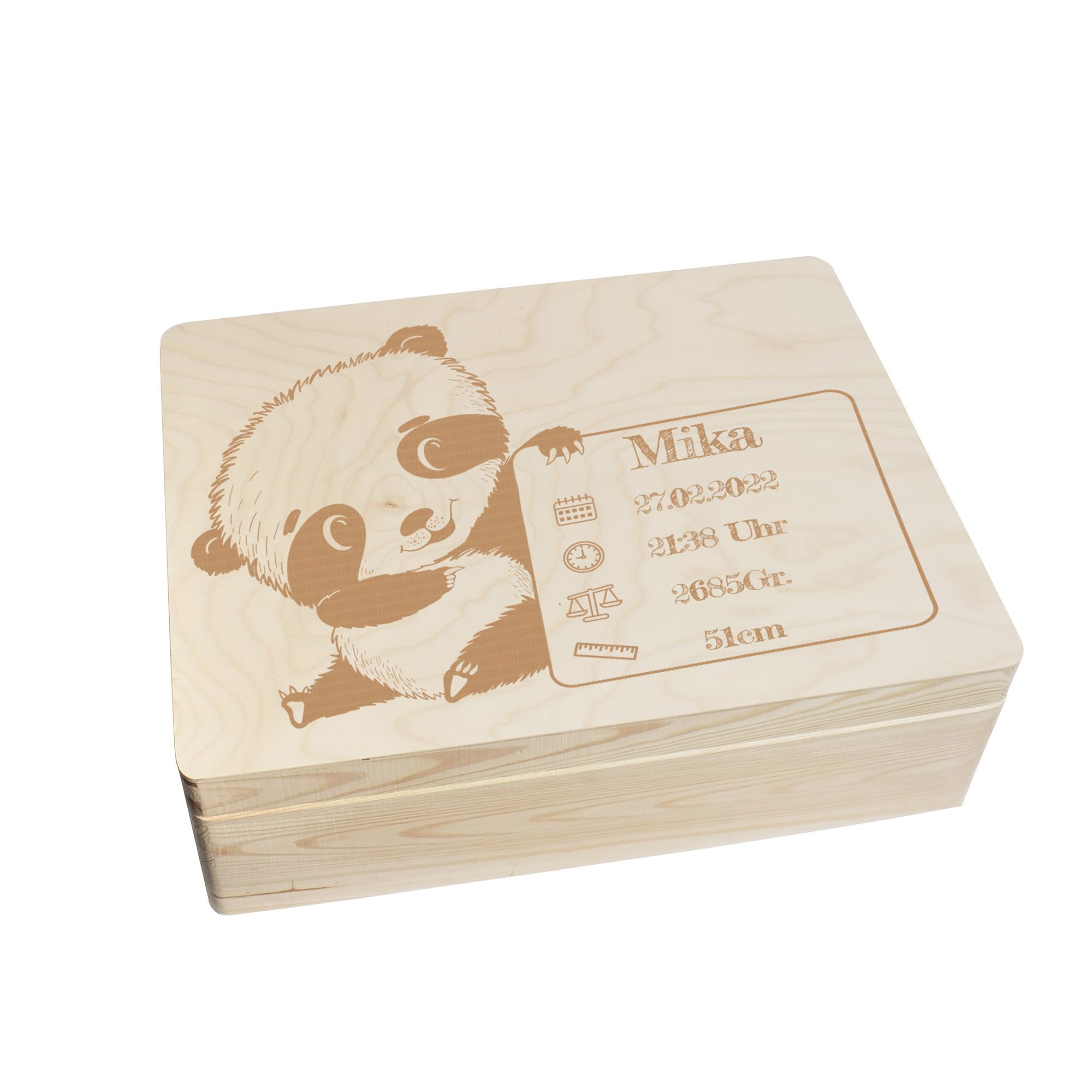 Scatola dei ricordi personalizzata per neonati e bambini con incisione Panda – Scatola in legno per bei ricordi – Scatola in legno 40 x 30 x 14 cm