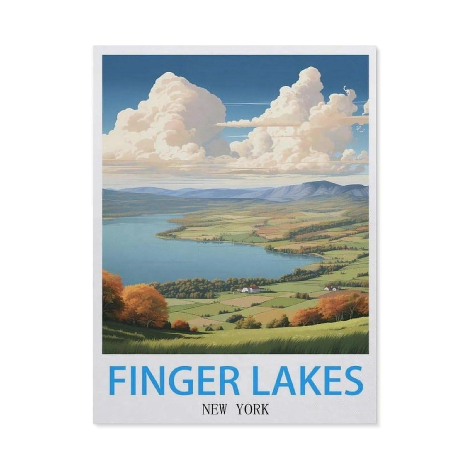 BEAYODKP DIY 5D Diamond Painting，Finger Lakes New York Vintage Travel Posters，Round Diamond, Used for Room Decoration（50 x 60 cm/19.68 x 23.62 inches）-BW39