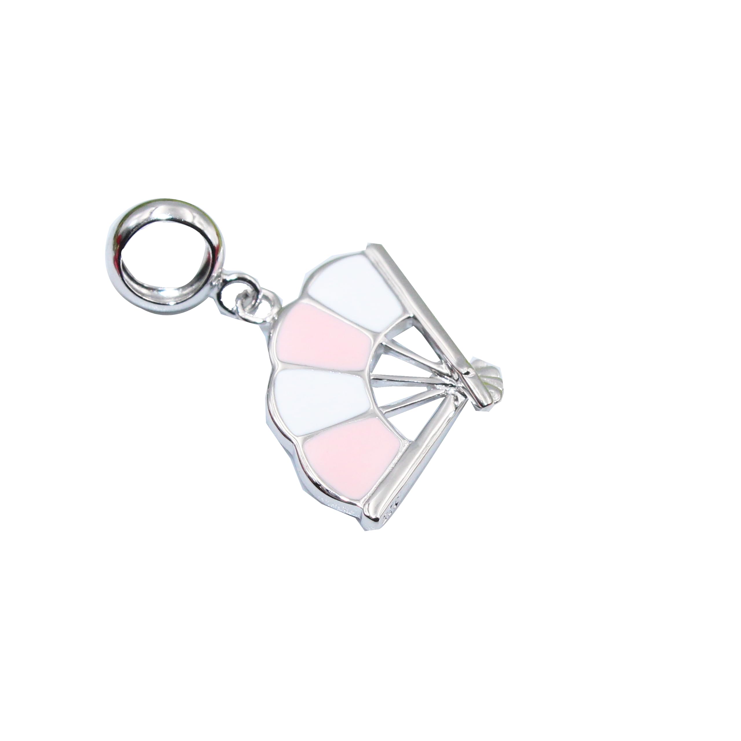 Pink & White Fan Charm 925 Sterling Silver Bracelet Charm-image-45
