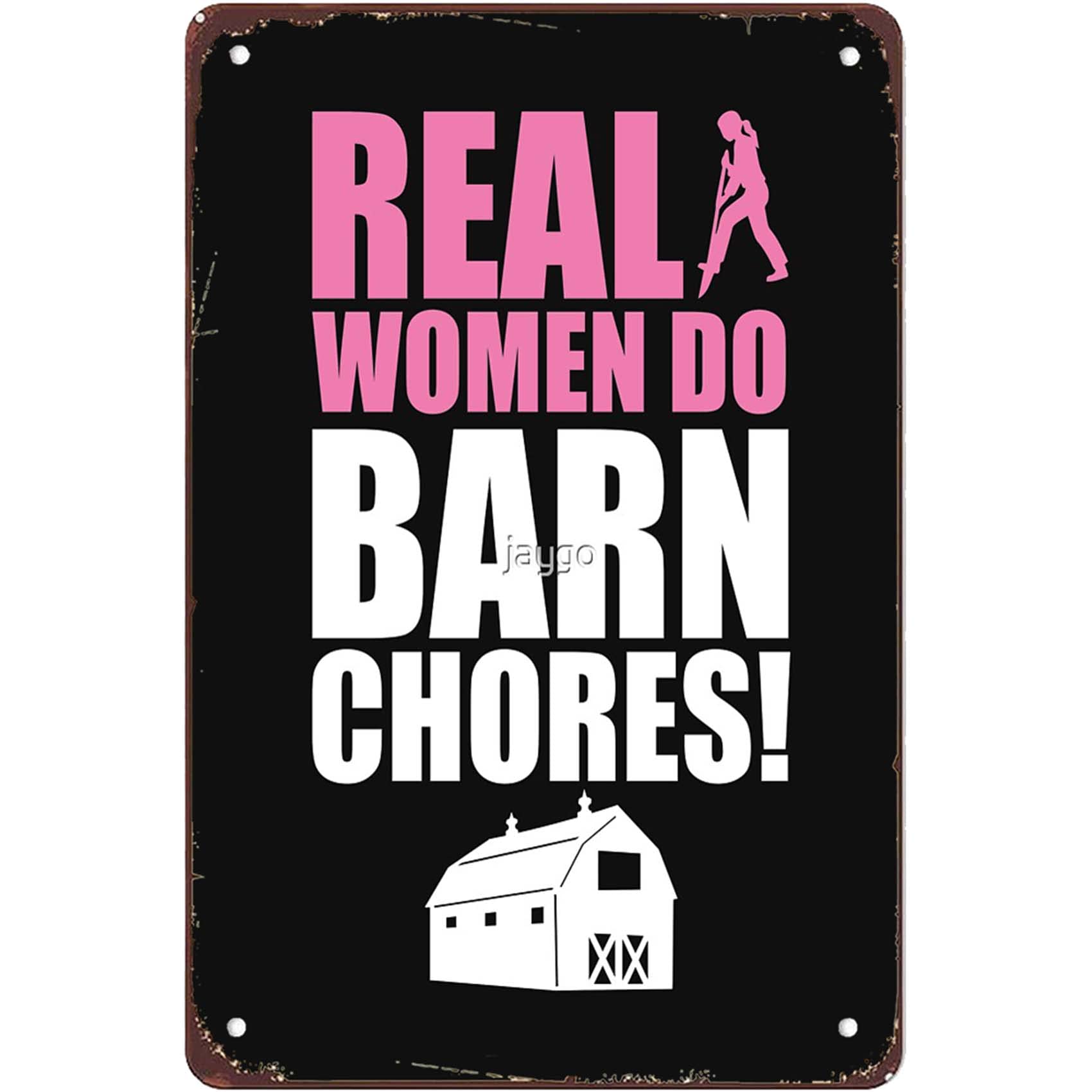 Targa in metallo vintage con scritta "Real Women Do Barn Chores Man Cave Farm" Wall Art Kitchen Bar Restaurant Christmas Halloween fidanzata fidanzato 30,5 x 40,6 cm