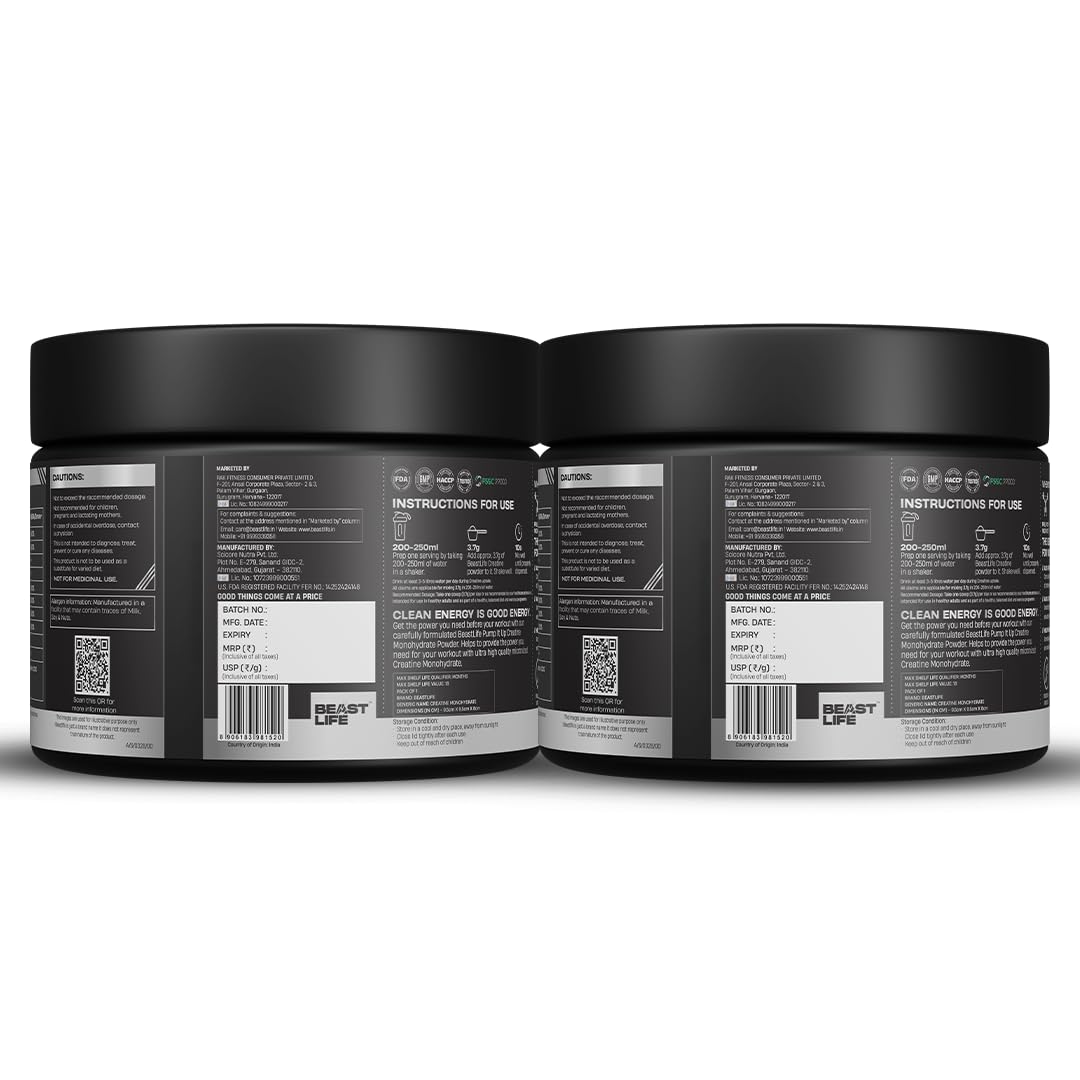 BeastLife Creatine Monohydrate | Super Micronised | 3 Flavours (125g X 3) | Rapid Absorption | Muscle Strength & Recovery | Shikanji + Tropical Tango + Watermelon | For Men & Women | Lab Tested | 99 Servings 4