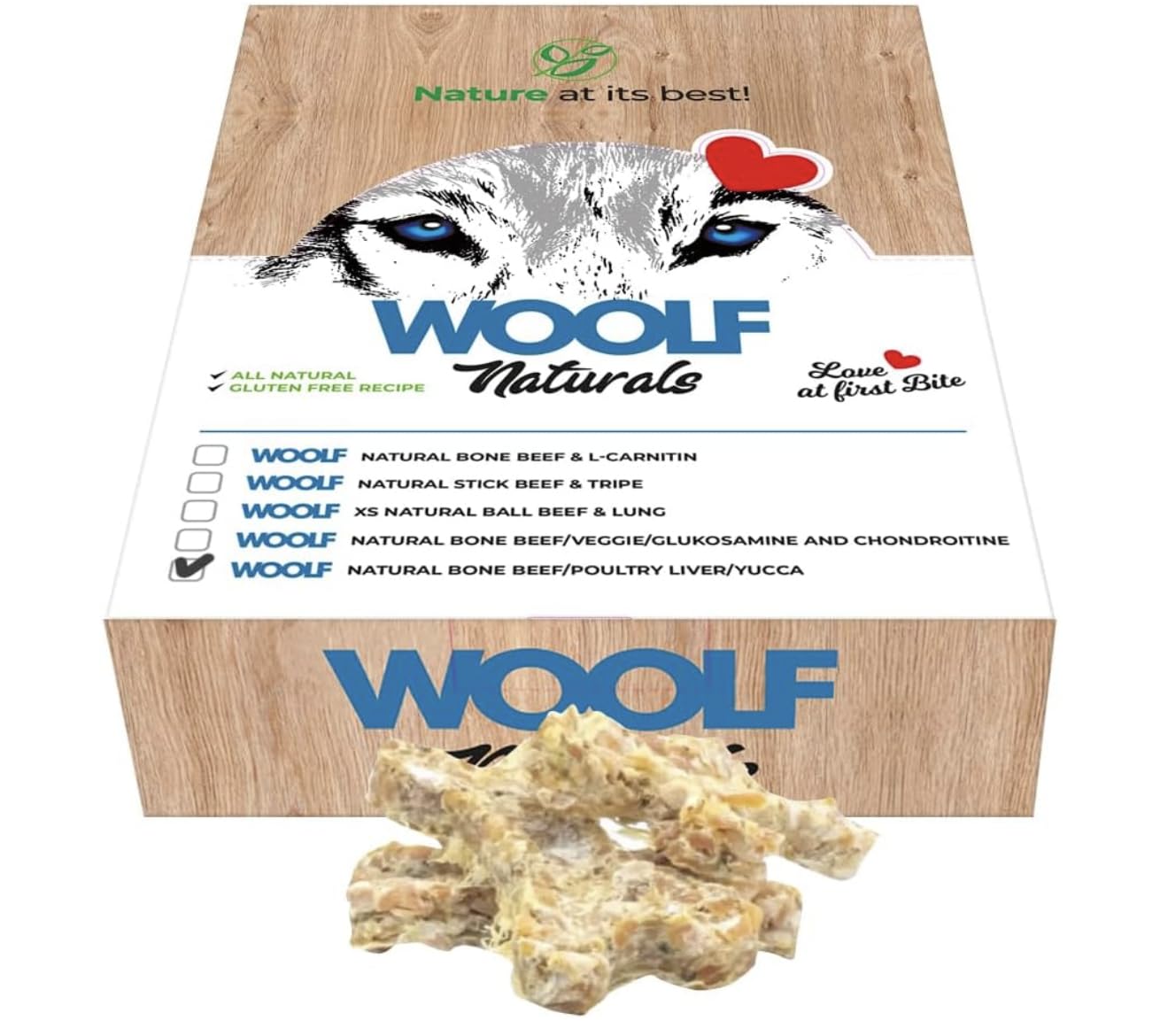 Huesos Perros - Sabor Ternera - Snacks Naturales Digestivos - Dog Treats Salud Digestiva - con Yuca Probióticos Glucosamina Condroitina - Control Peso Articulaciones - Caja 30 Uds - Woolf Naturals