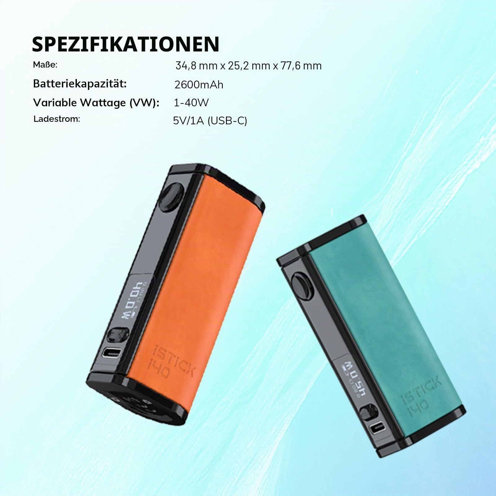 Eleaf iStick i40 Vape Without Nicotine Kit Electronic Cigarette Box Mod 40W 2600 mah leather vape (Schwarz)